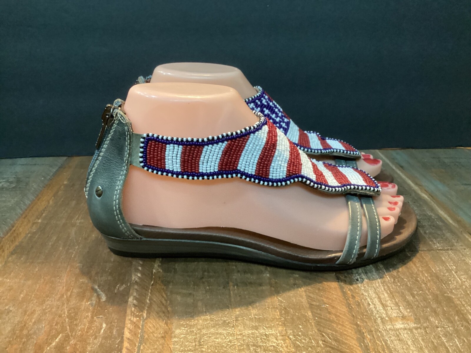 Pikolinos Maasai Beaded Gladiator Sandals flats Women’s Sz 36/6 USA Flag