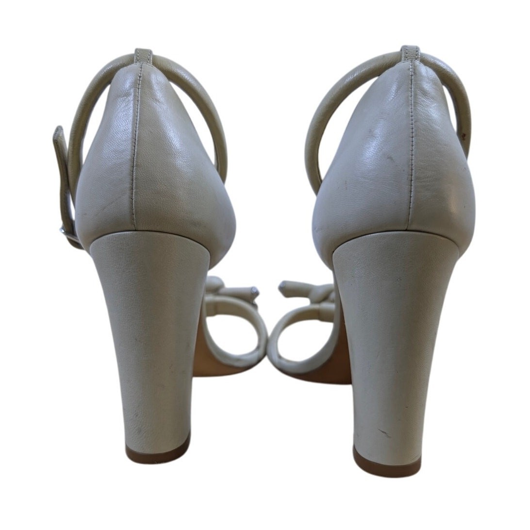 Balenciaga Beige Block Heels Knot Detail Silver Accents Sandal EU 36 US 6