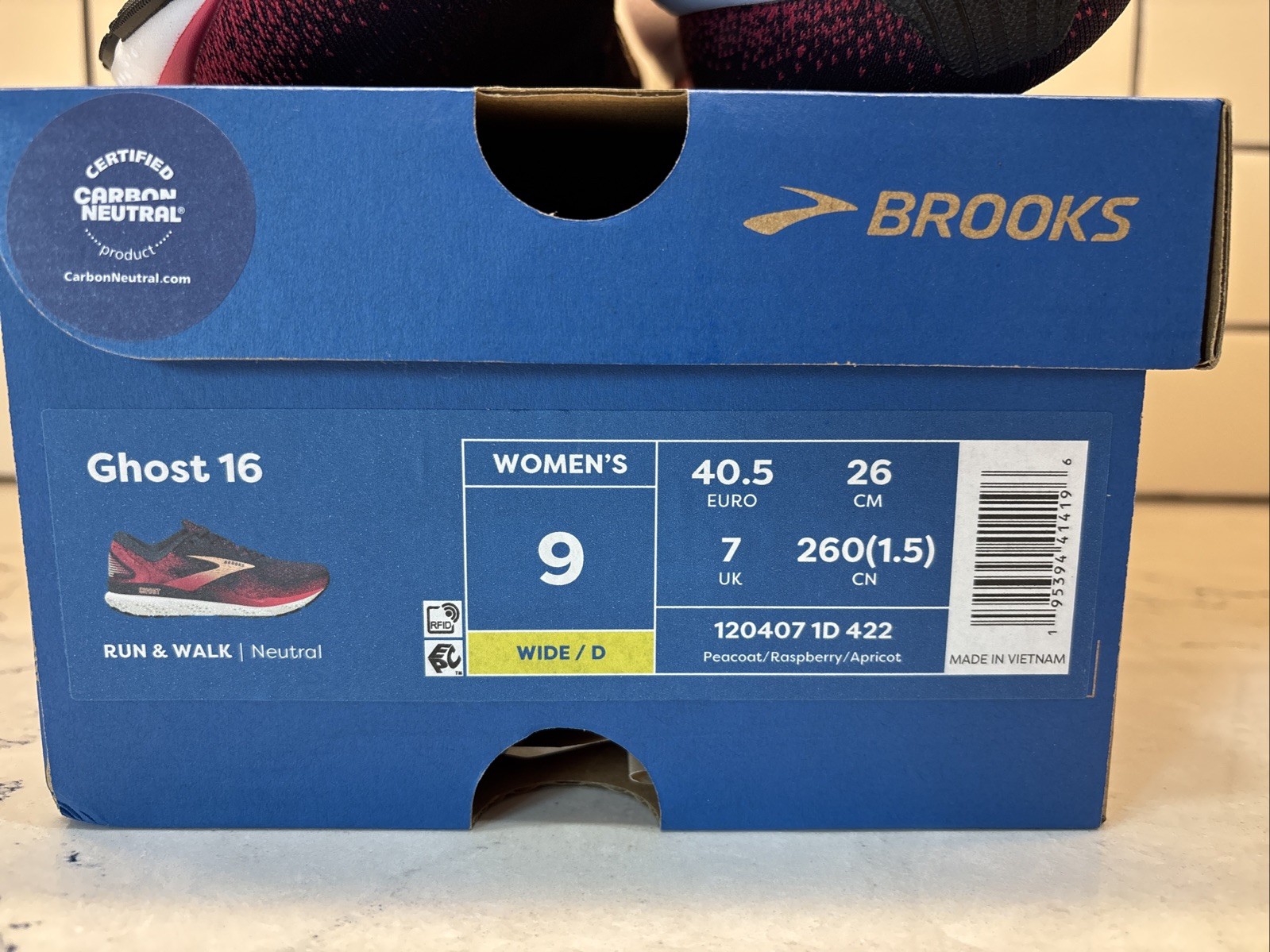 Brooks Ghost 16 Womens Neutral Running Walking Shoe Sneaker Black Wide/D Width
