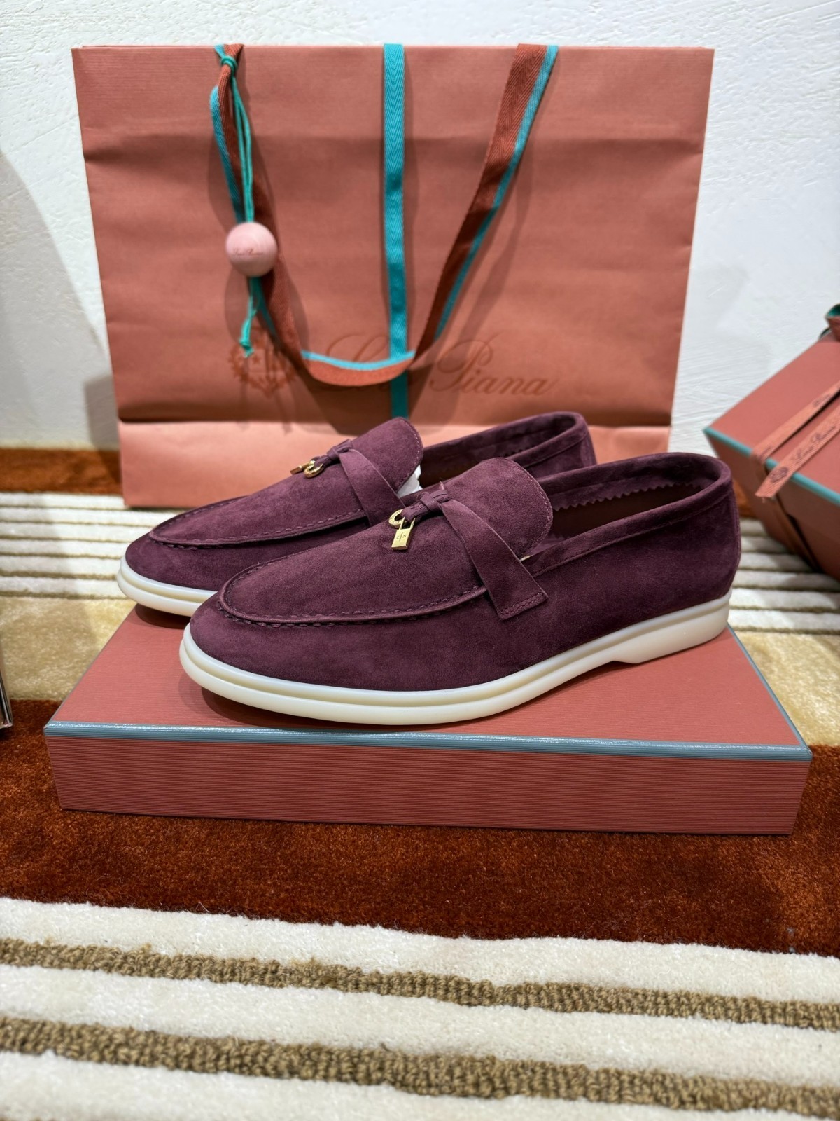 LORO PIANA Burgundy Red Soft Nappa Lined Cushioned Daily Urban Footwear🔥
