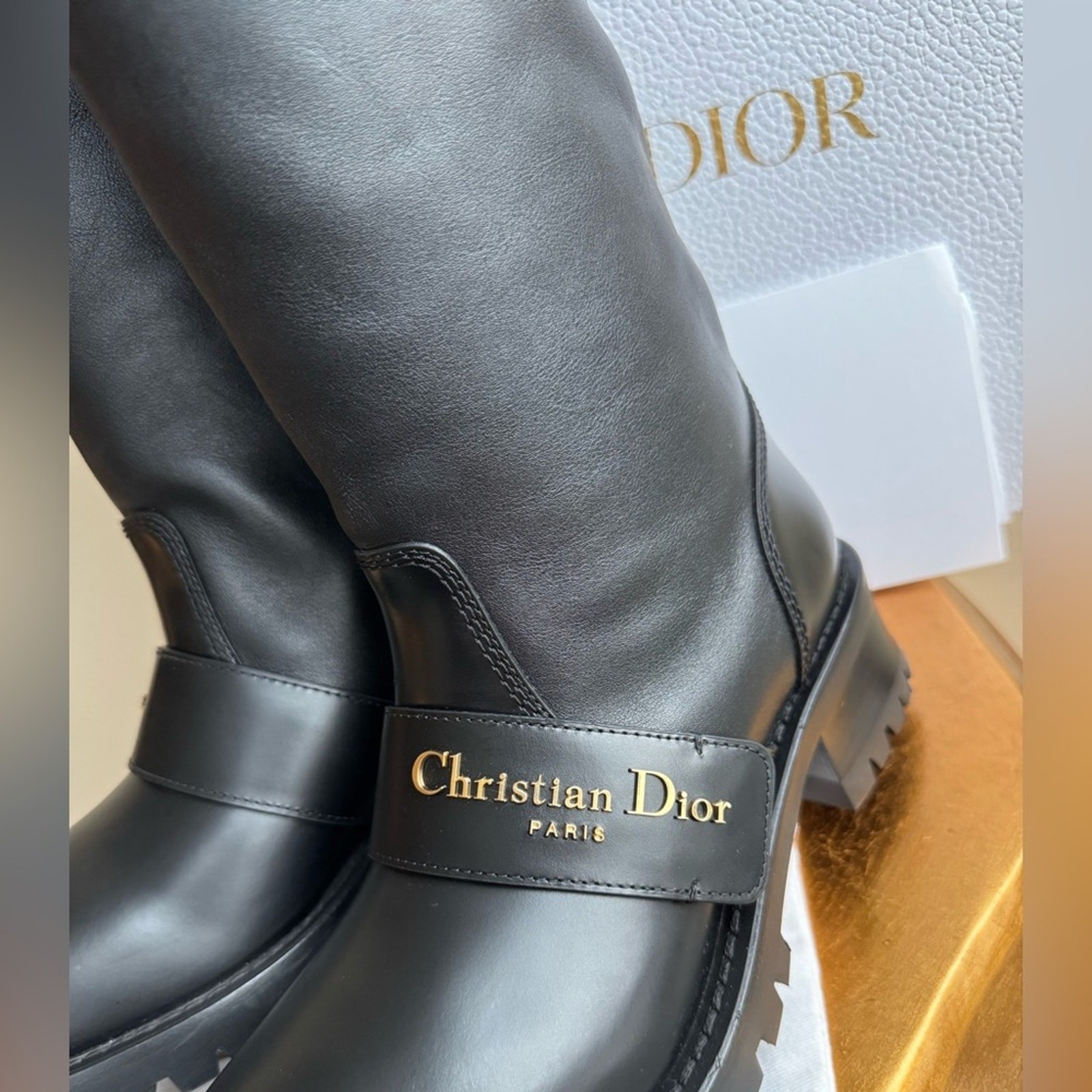 NWT Christian Dior D-Quest Thigh Black Leather Boots, size 37 (US 6-6.5)