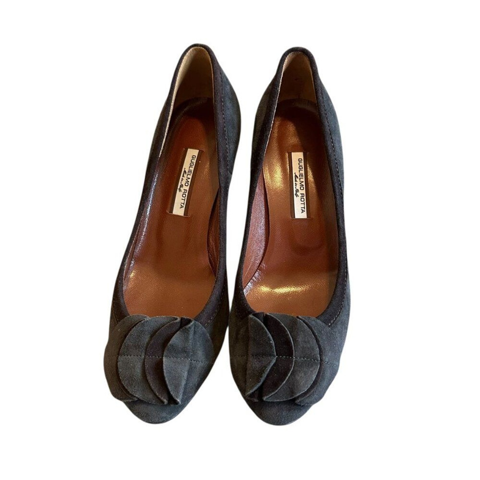 Guglielmo Rotta Suede Leather Closed Toe Pumps Round High Heel Size 36 5.5 Women