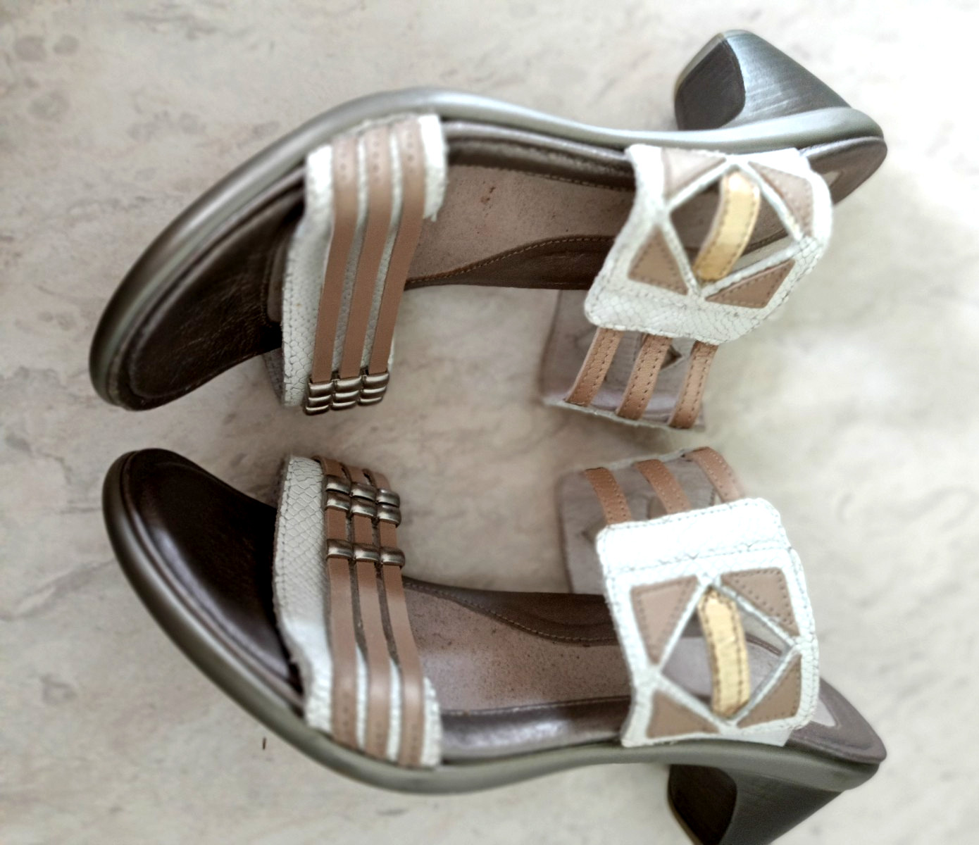 Naot Afrodita Heeled Leather Sandals Size EUR 38, US 7.5 White Gold