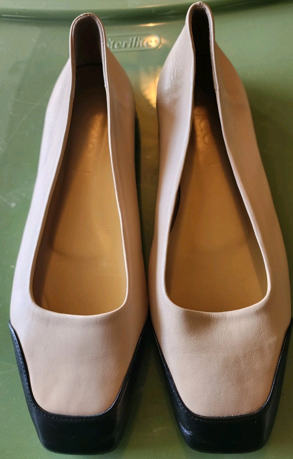 Aeyde IRIS Colorblock Neutral Napa Leather Ballet Flat Shoes Sz EU 39.5 US 9.5