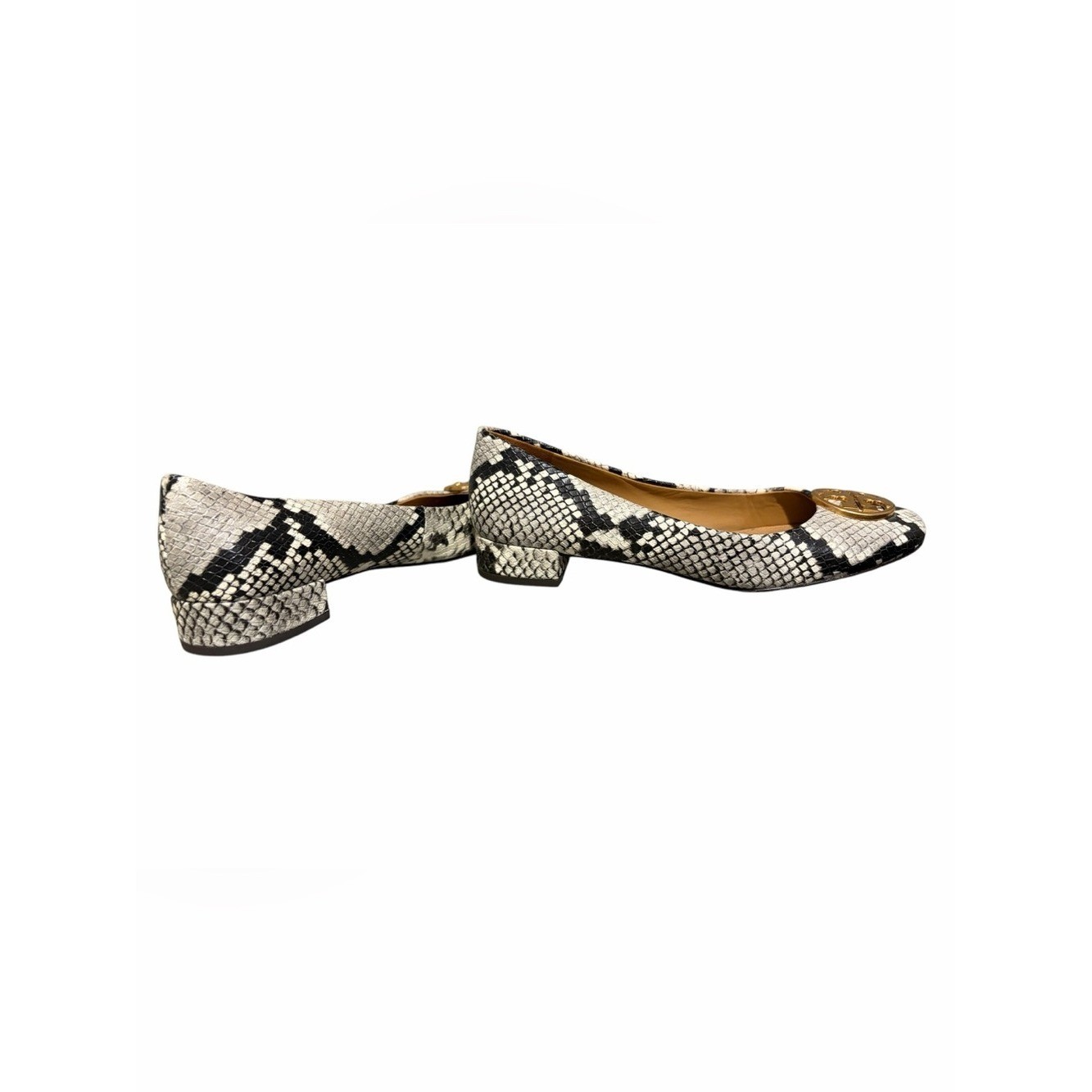 Tory Burch Chelsea Round-Toe Snakeskin-Embossed Leather Pumps.