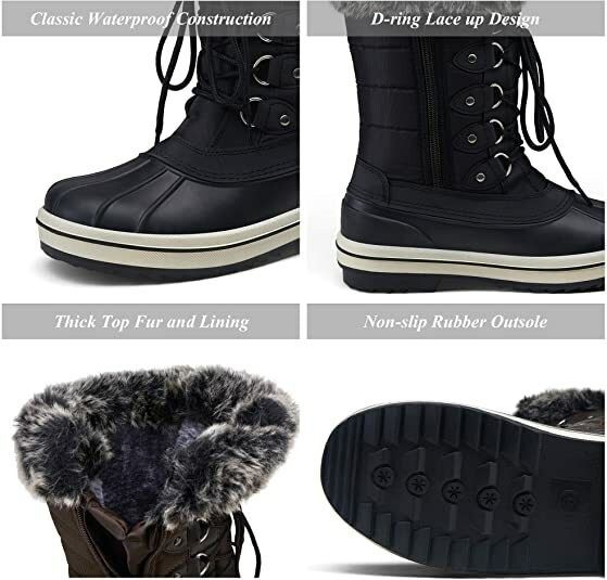 VEPOSE Women’s Waterproof Snow Boots Mid Calf Lace Up Fur Shoes SIZE 8