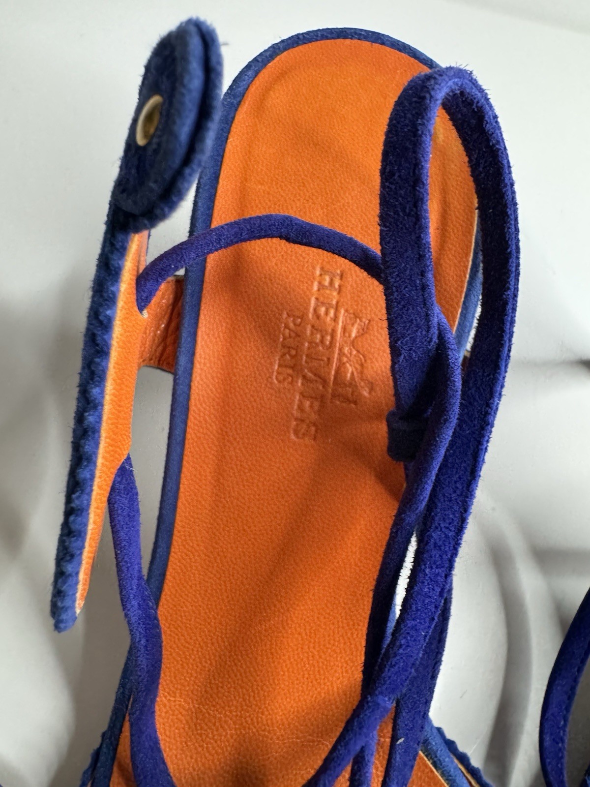 Hermes Sandals Blue Suede Heels Women’s Size 36 USA 6 Used Made In Italy