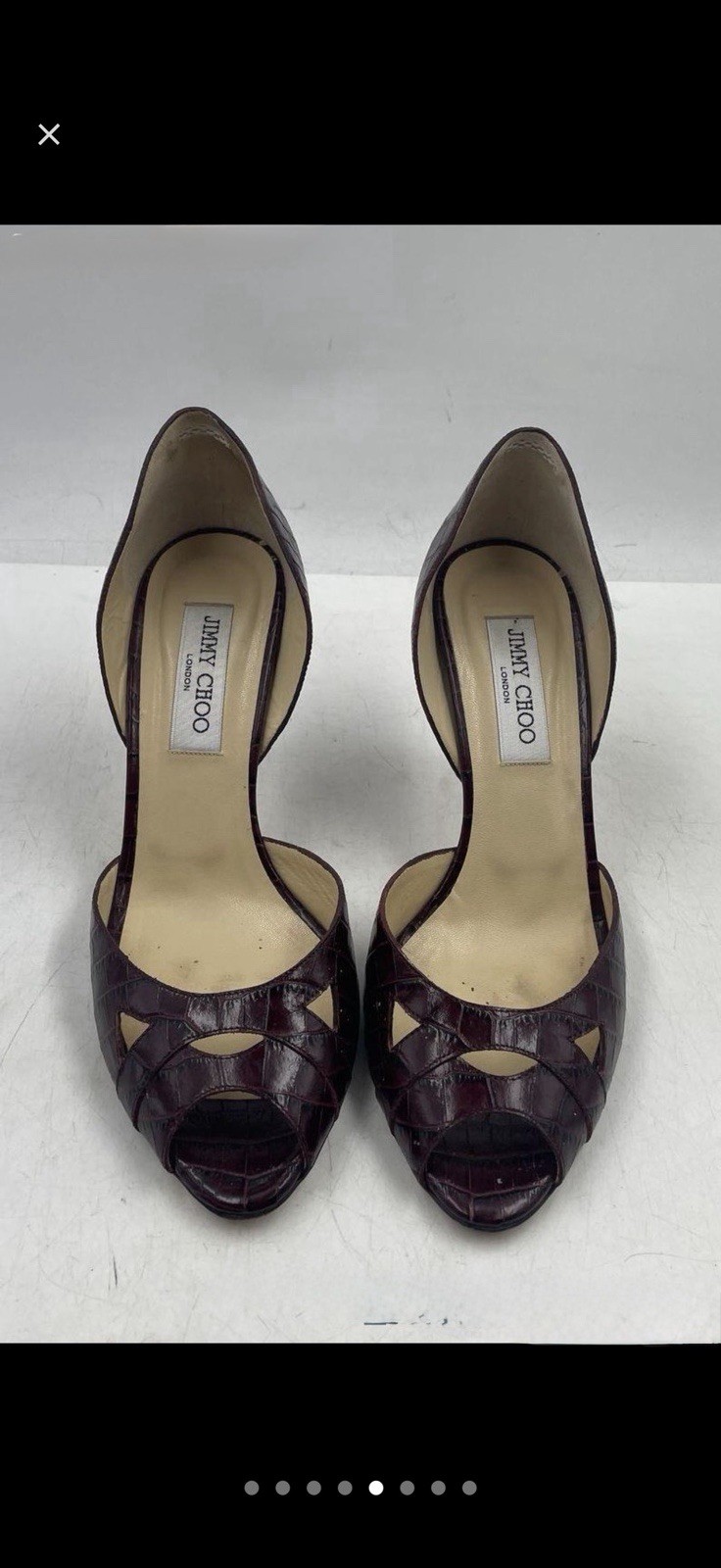 Jimmy Choo Women’s Burgundy Croc-Embossed Leather Peep Toe Pumps 9
