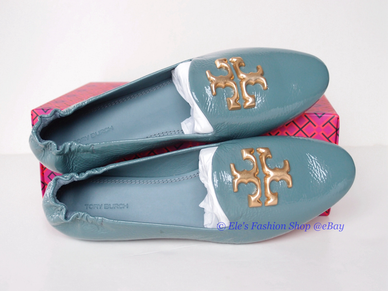 NIB Tory Burch Eleanor Leather Loafer Arctic BLUE US 7.5 8 8.5 9 9.5 AUTHENTIC