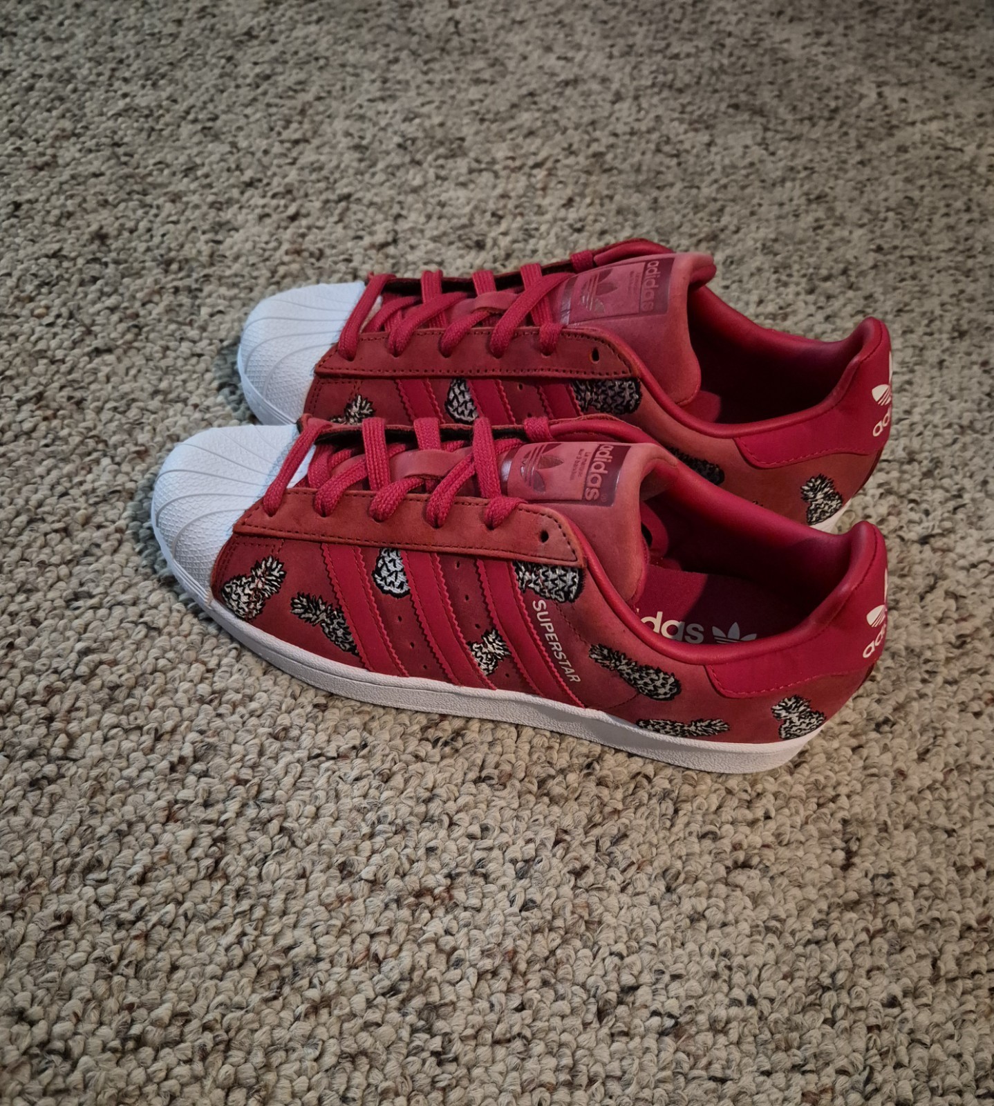 The FARM Company x Adidas Superstar Pineapples Red Suede Womens Size 8