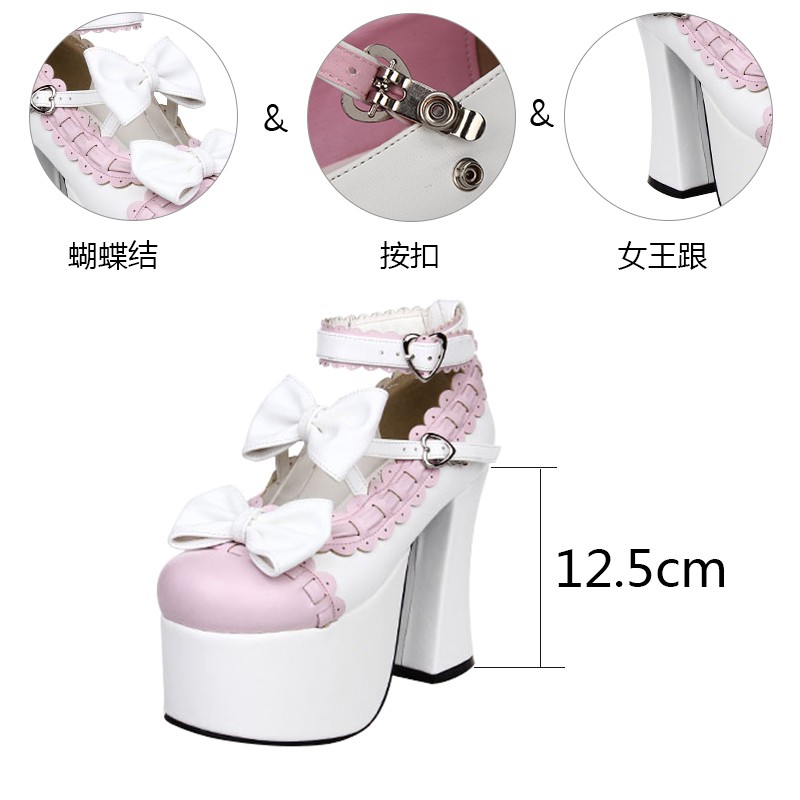 Women Lolita Princess Shoes High Heel Cosplay Platform Stage Two Tone Thick Sole