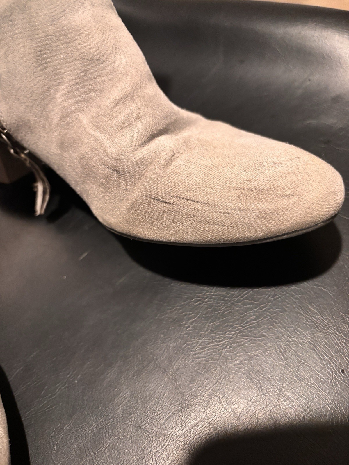 Esprit Women’s Beige Suede Ankle Boots Pointed Toe Side Zip Block Heel 8