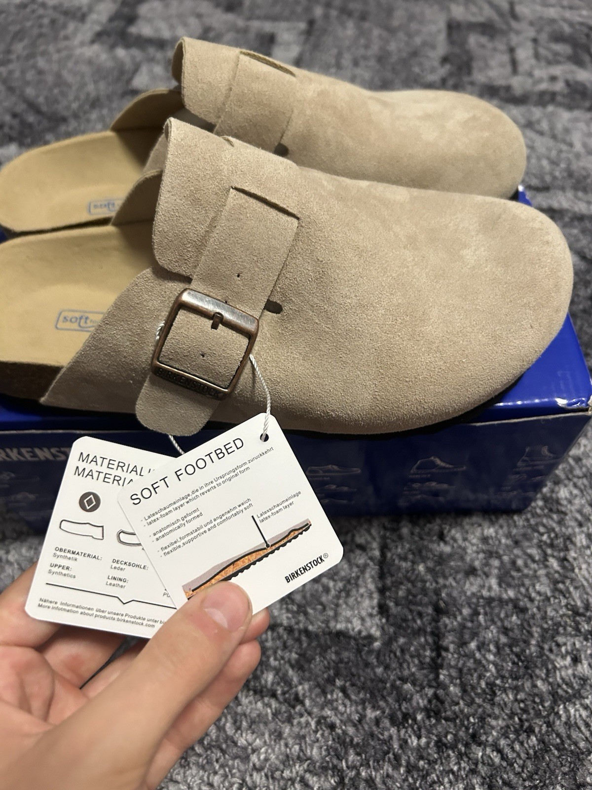 Birkenstock Boston Suede Clogs Womens Taupe Normal Soft Footbed Sandals