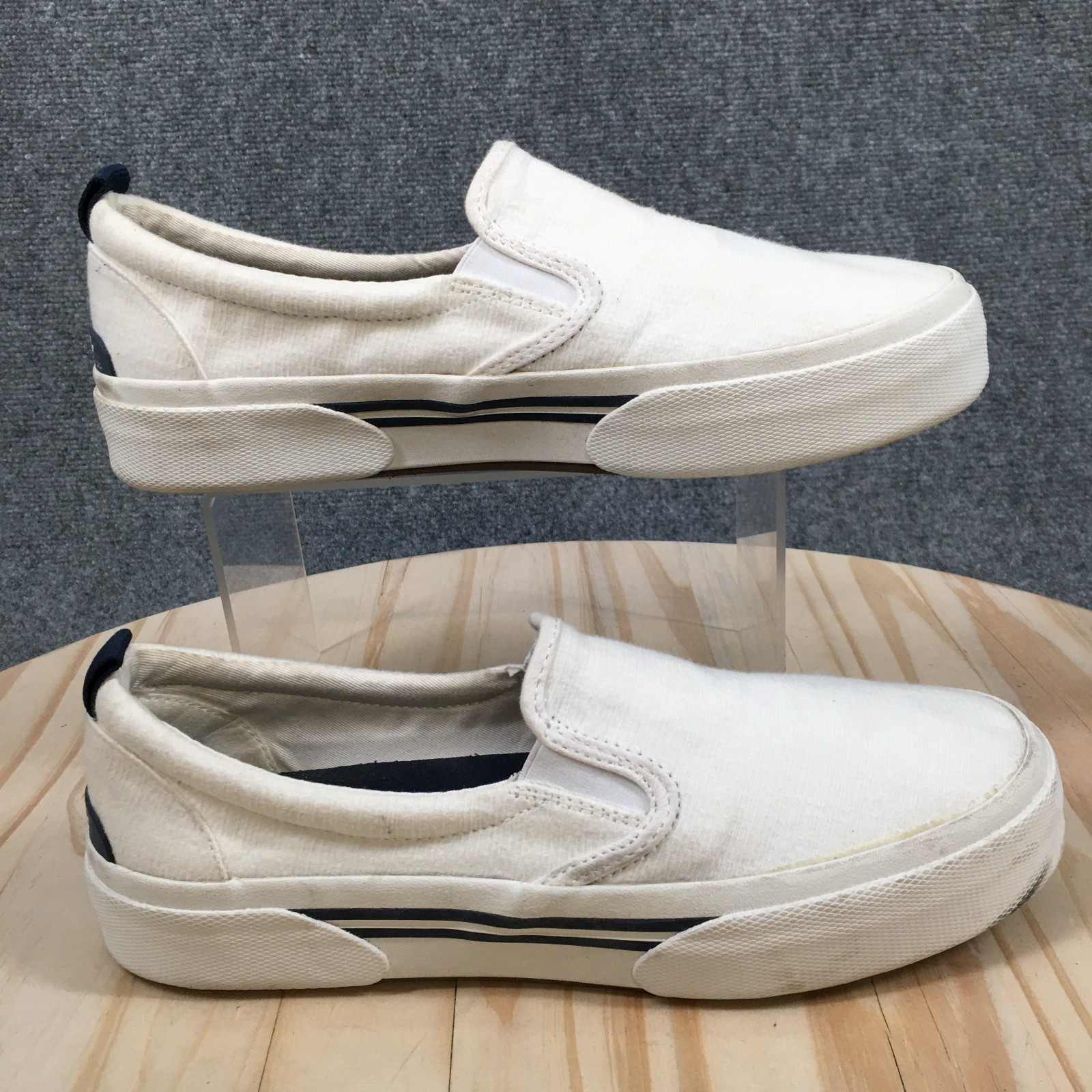 Sperry Shoes Womens 9.5 Pier Wave Slip On Comfort STS85776 White Canvas Casual