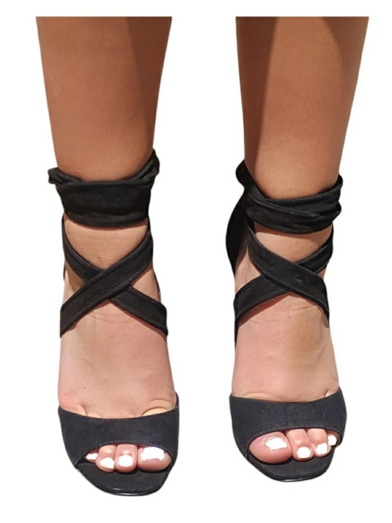 Karl Lagerfeld Paris Black Suede Ankle Wrap Block Heel Sandals Women’s Sz 7.5