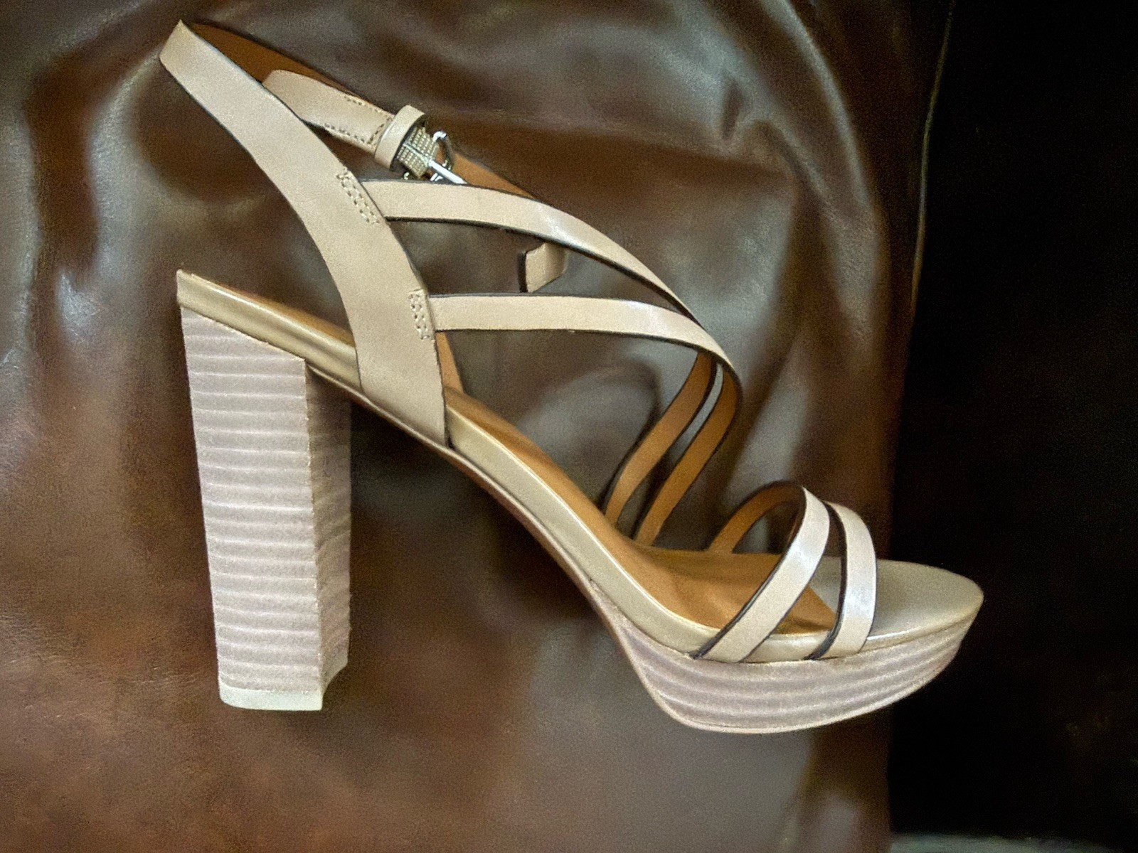 Franco Sarto Maryann Strappy Platform Tan/Mocha Heeled Sandals Size 8