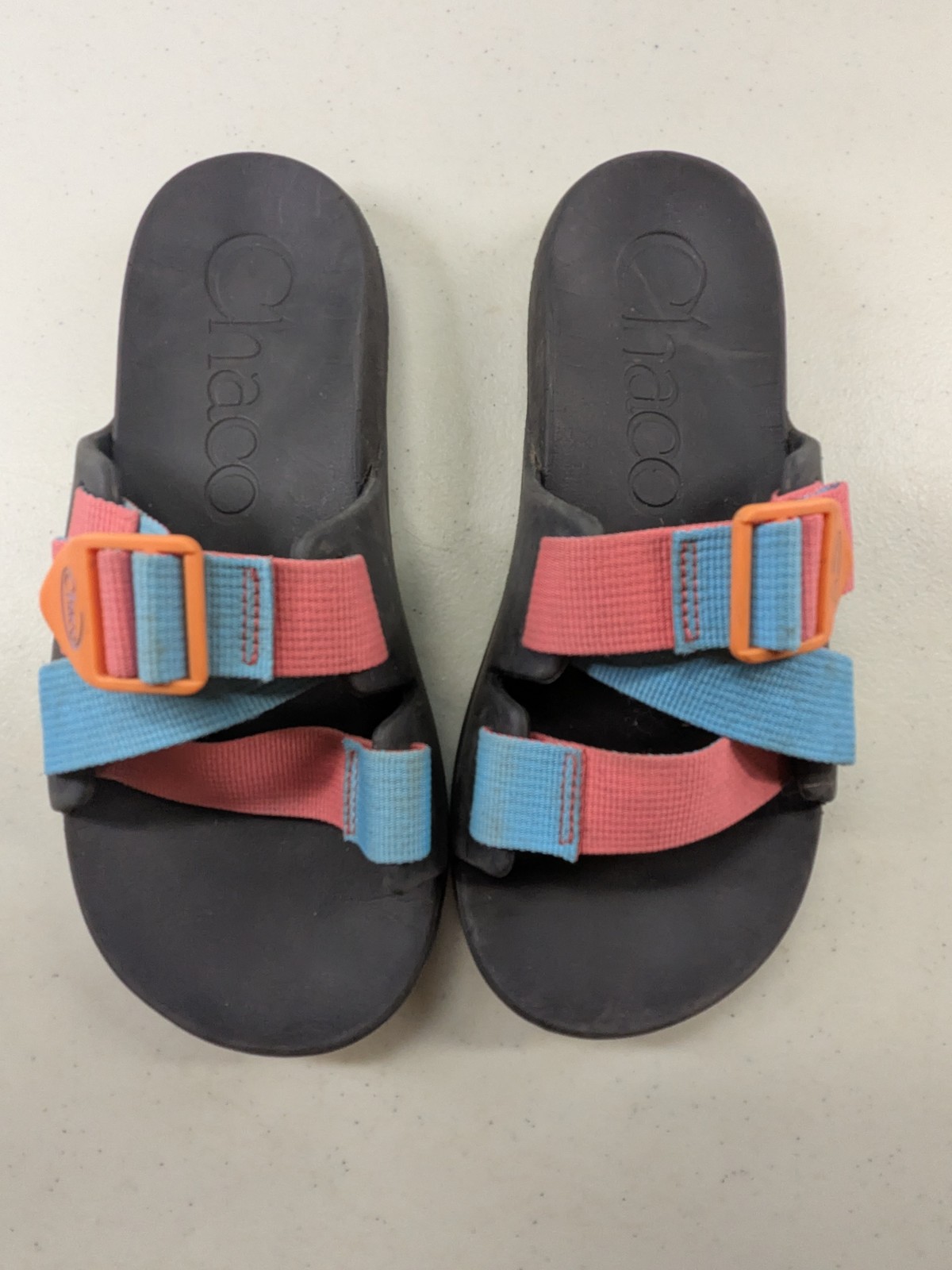 Chaco Chillos Slide Sandals Women’s Size 7 Black Coral Teal Adjustable Straps