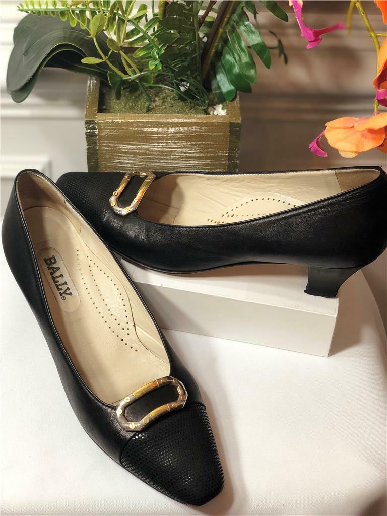 BALLY Italy Soft Black Leather Nappa Flex Semi Round Toes Pumps Sz 8N