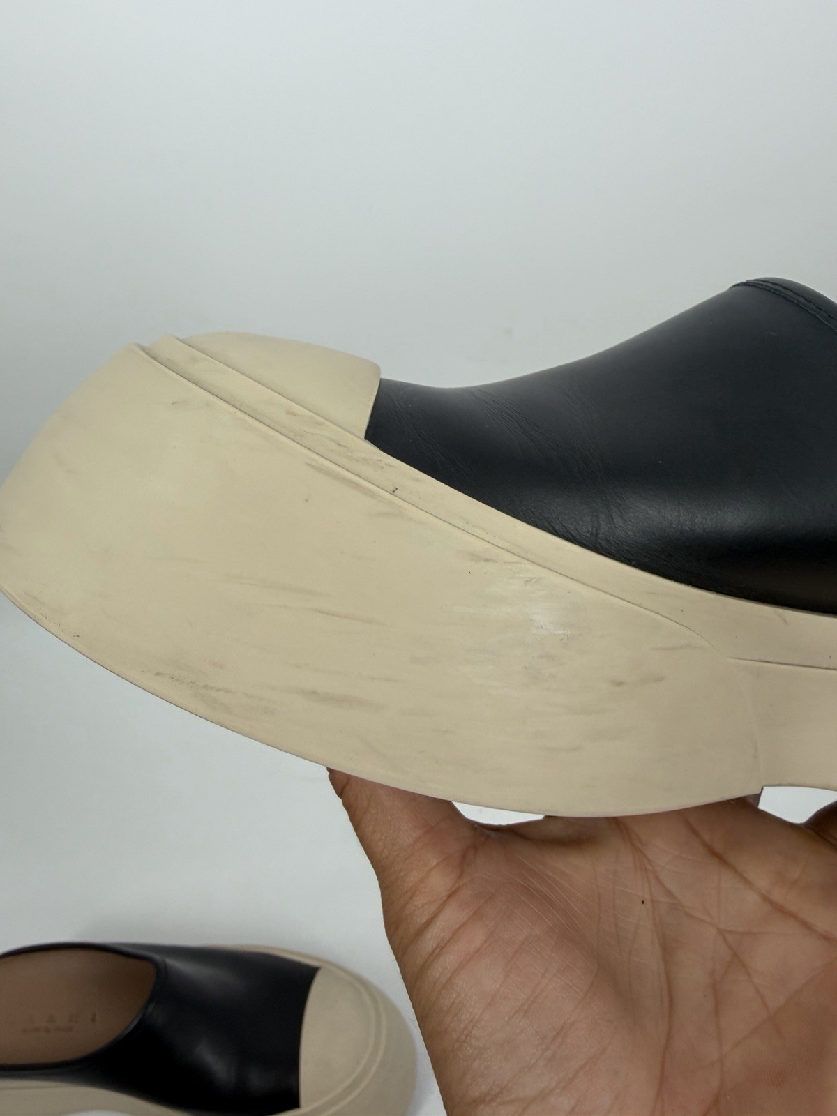 MARNI Black Leather Pablo Sabot Slip-On Platform Mules Chunky Size EU 38 US 8