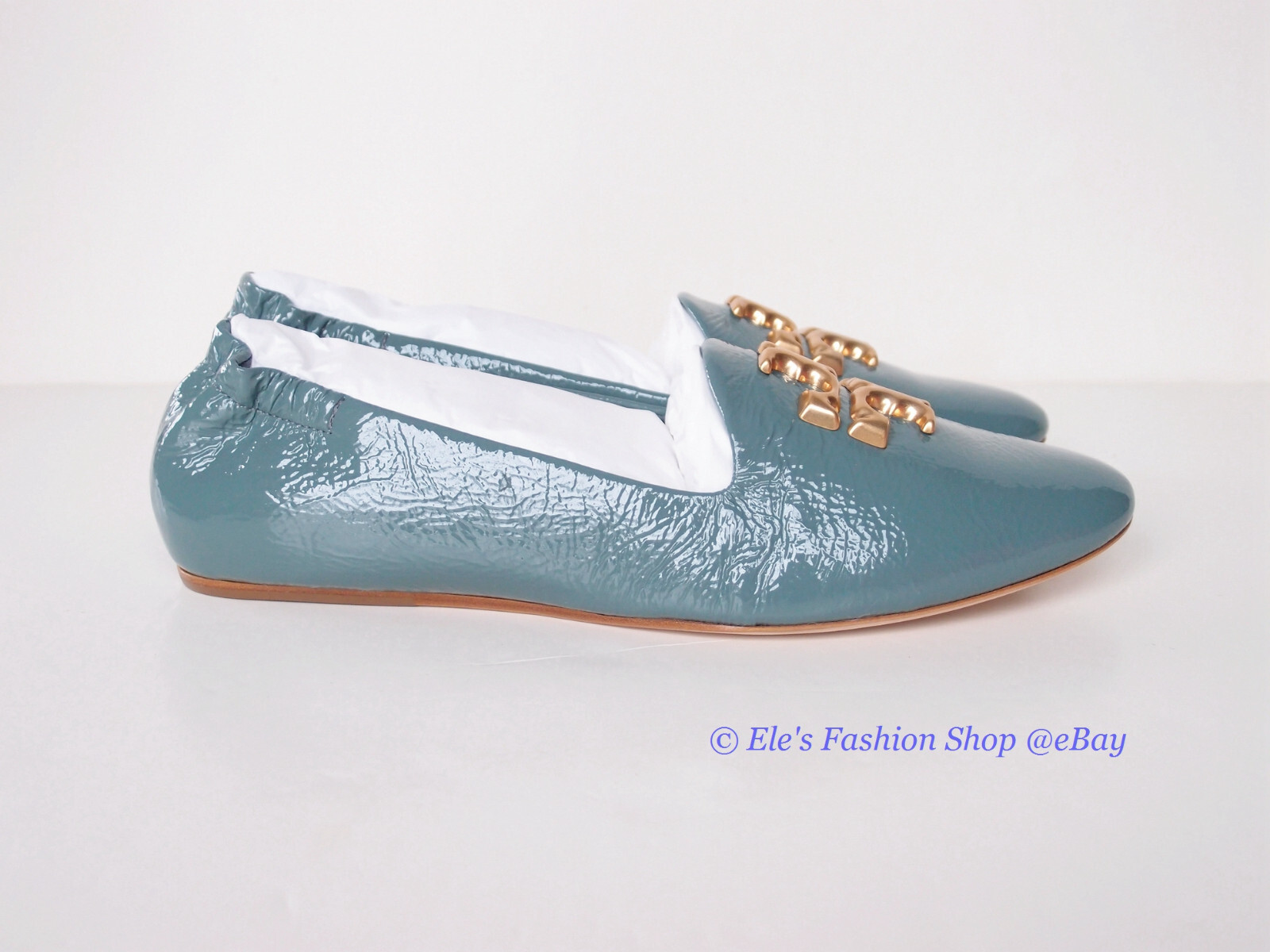 NIB Tory Burch Eleanor Leather Loafer Arctic BLUE US 7.5 8 8.5 9 9.5 AUTHENTIC