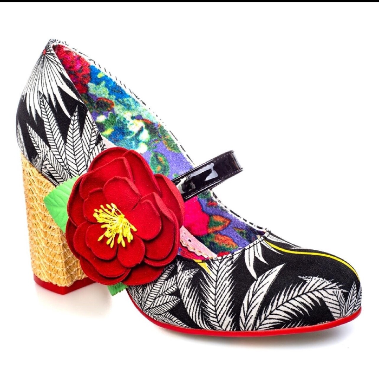 New Irregular Choice Palm Trees Heels Shoes Red Flowers Tropical