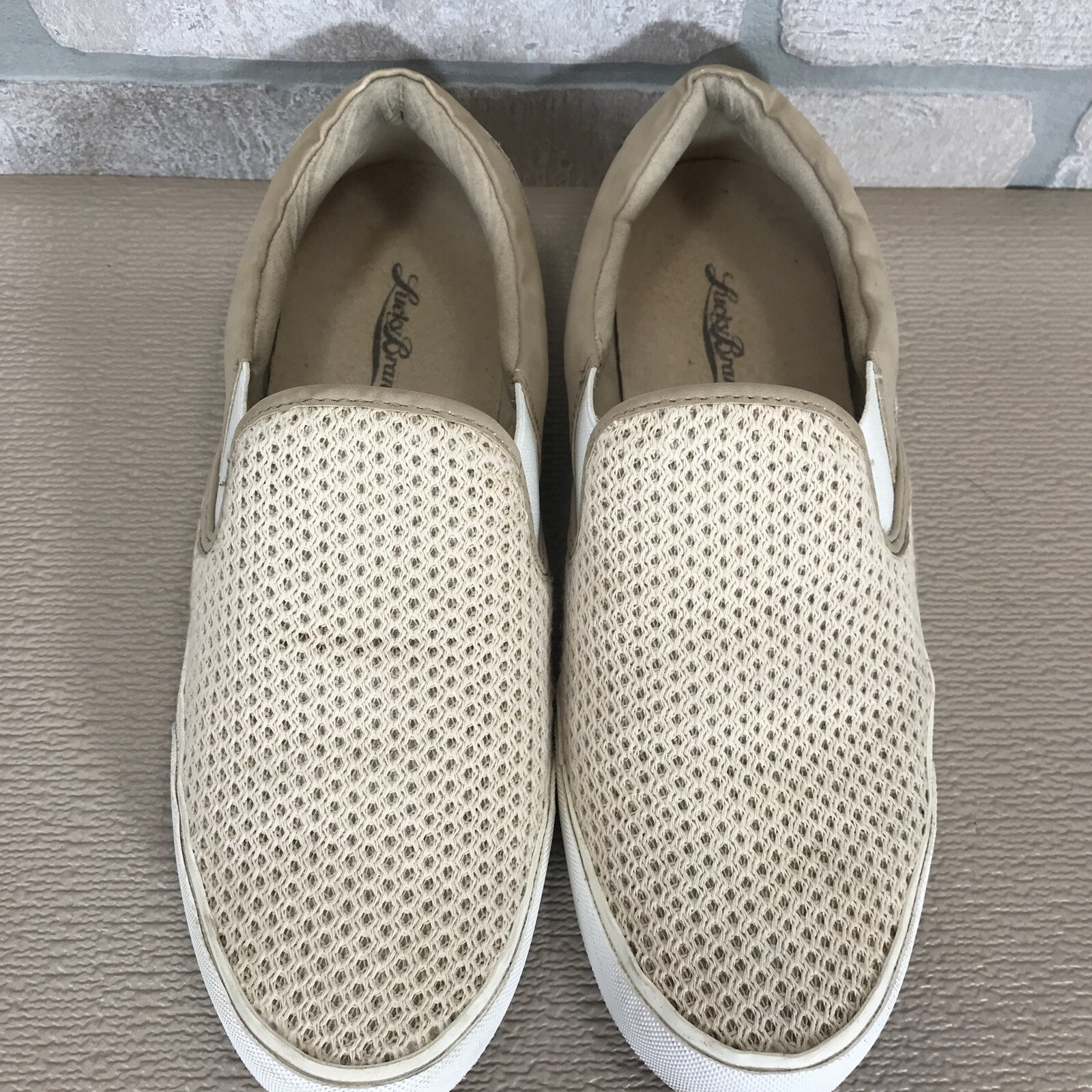 Lucky Brand Viah Slip On Sneakers Natural Combo Fisher Woven *See Pics & Descr*