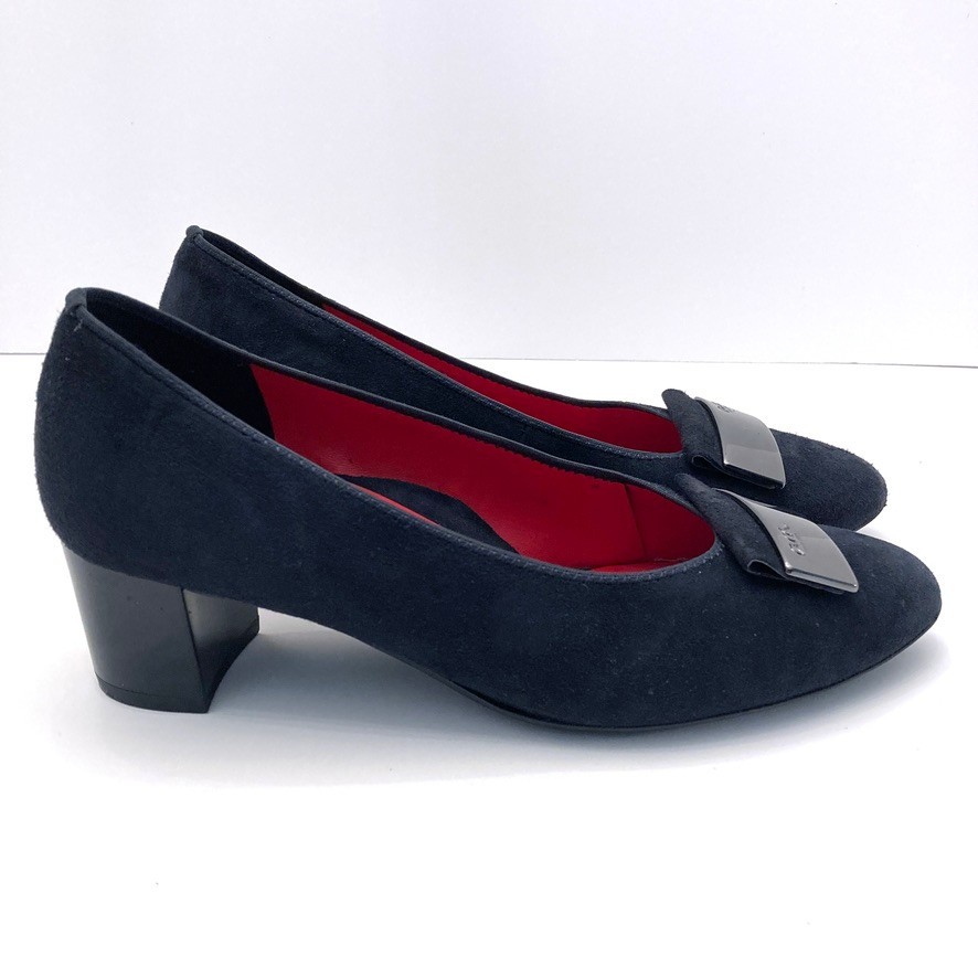 Ara Suede Leather Pumps High Soft Navy Blue Womens 5.5 2″ Block Heel