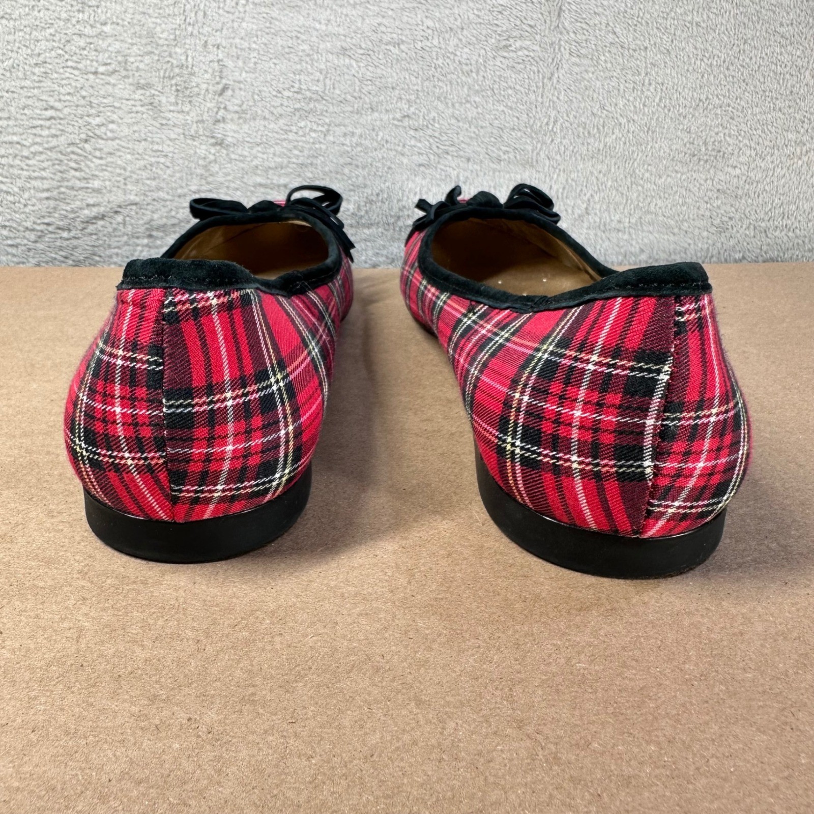 L.L. Bean Ballet Flats Women 8M Red Plaid Stewart Tartan Bow Preppy Holiday