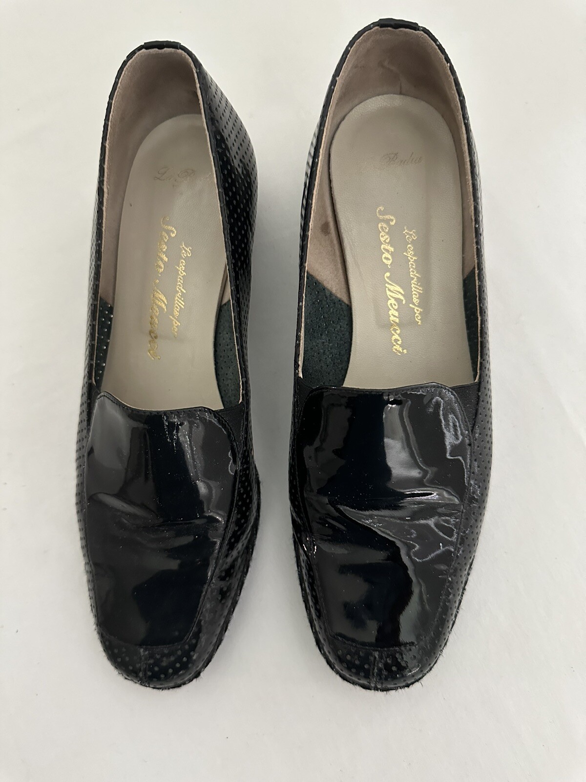 Sesto Meucci La Badia Black Patent Leather Perforated Wedge Loafer Women Sz 7M