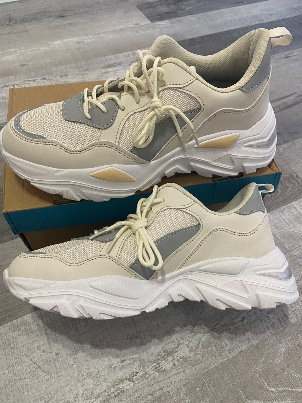 sneakers women size 11 chunky sole white cream off-white yellow beige gray new