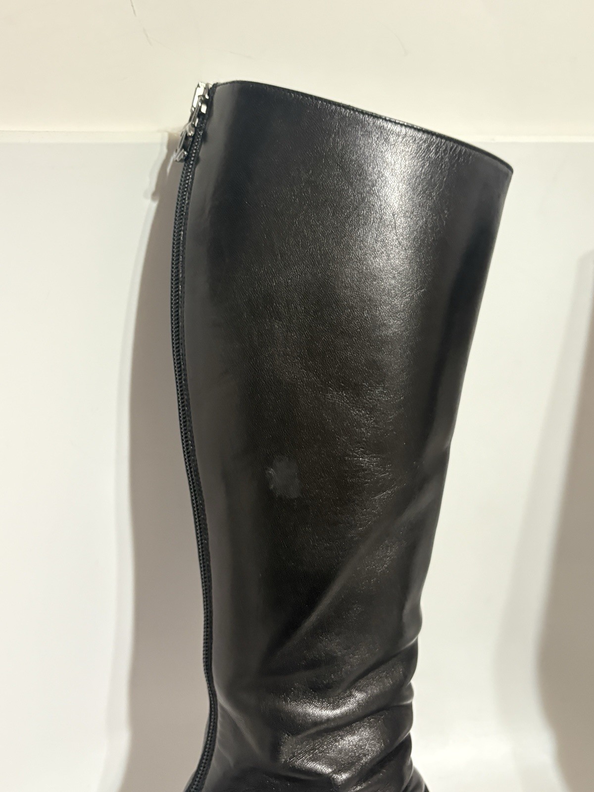 Vtg Chanel Black Quilted Leather CC Logo Zipper Pull Boots 36