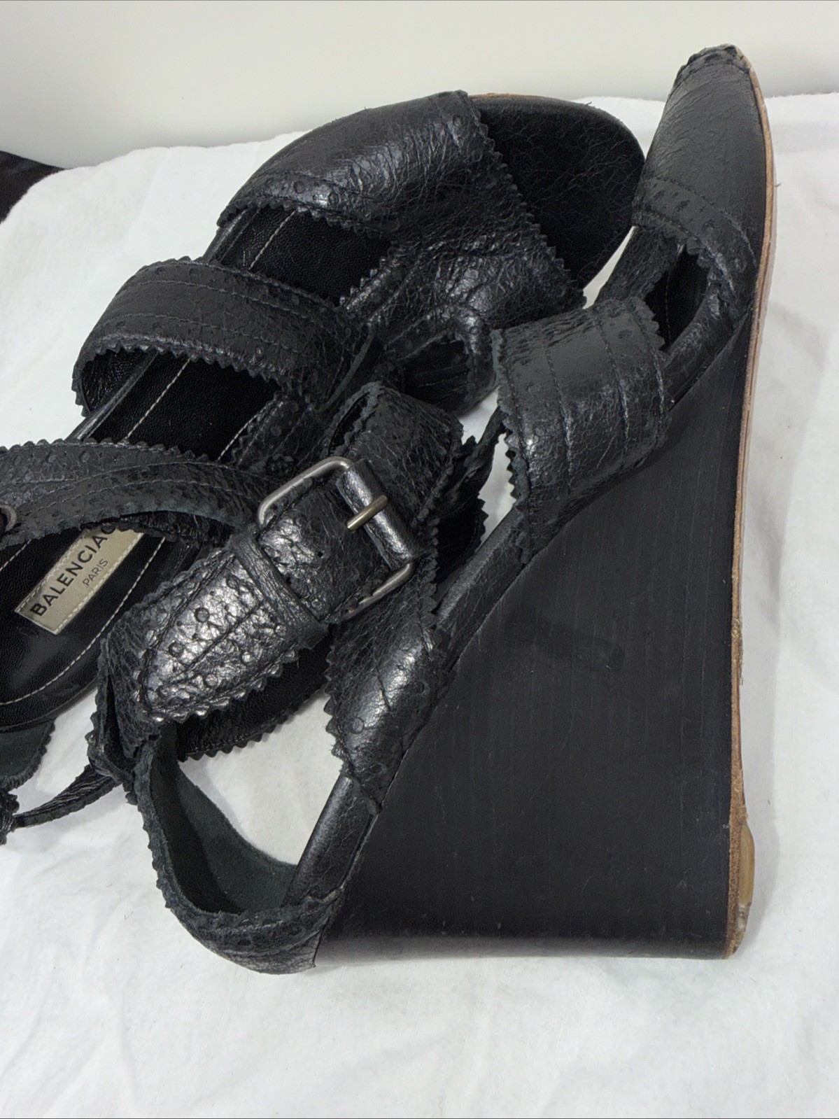 Balenciaga 39.5 Sandals Wedge Gladiator Caged Ankle Booties Covered Studs Poms