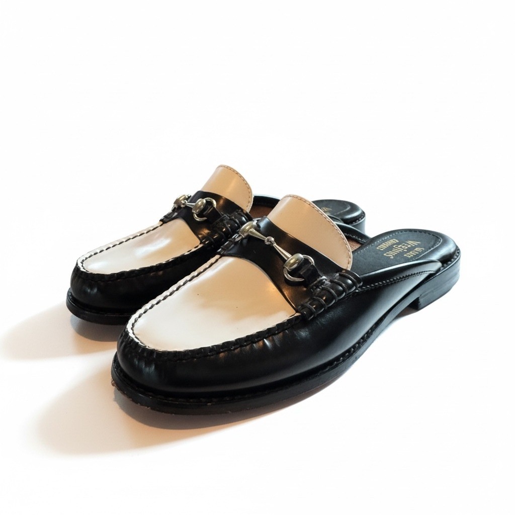 G.H. Bass Weejuns Lianna Mule 7 Black White Bit Loafers Dark Academia Preppy