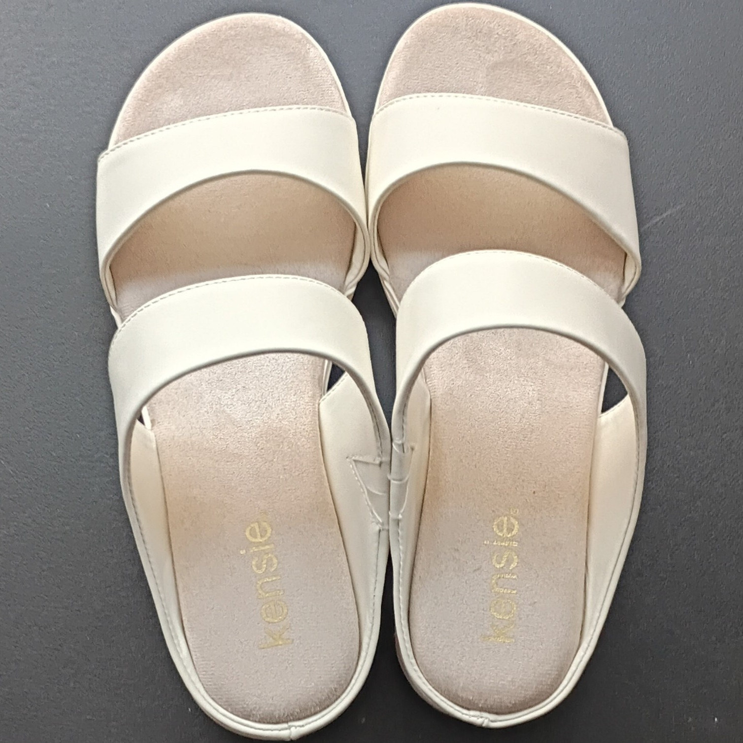 Kensie Women’s White Leather Comfort Slide Slip-On Sandals Casual Size 8