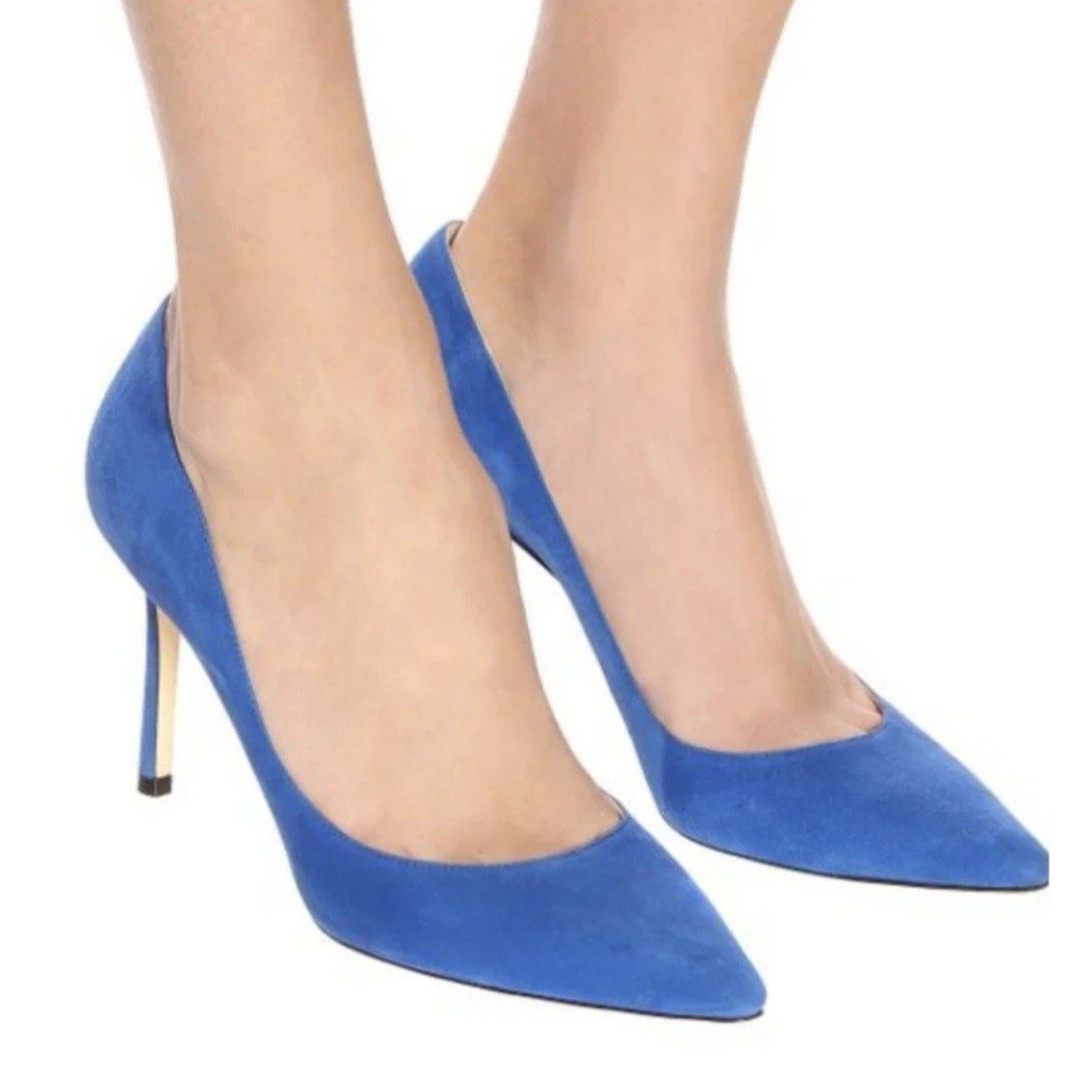 Jimmy Choo Blue Suede Pointed Toe Slip-On Stiletto Pumps Women’s US 5.5