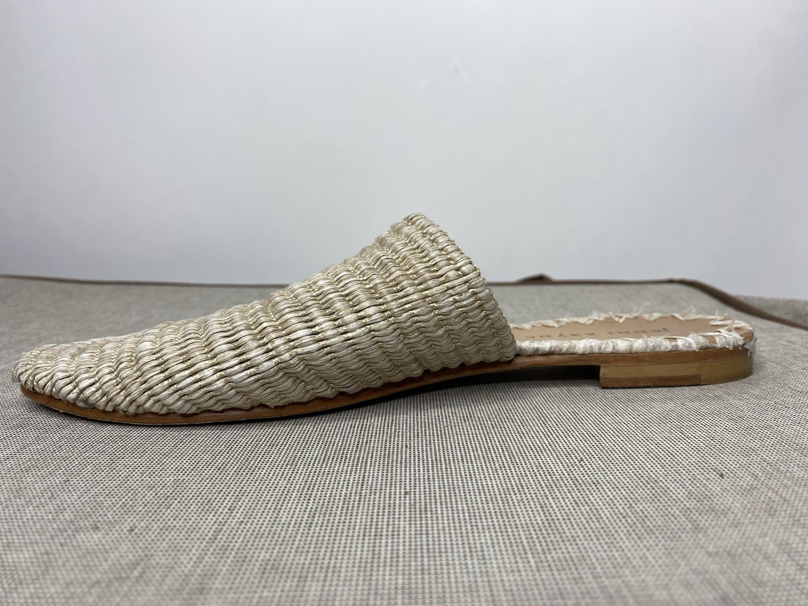 Jenni Kayne Raffia Mules Flats Straw Beige Women’s 38 US 8 Slides Boho Woven