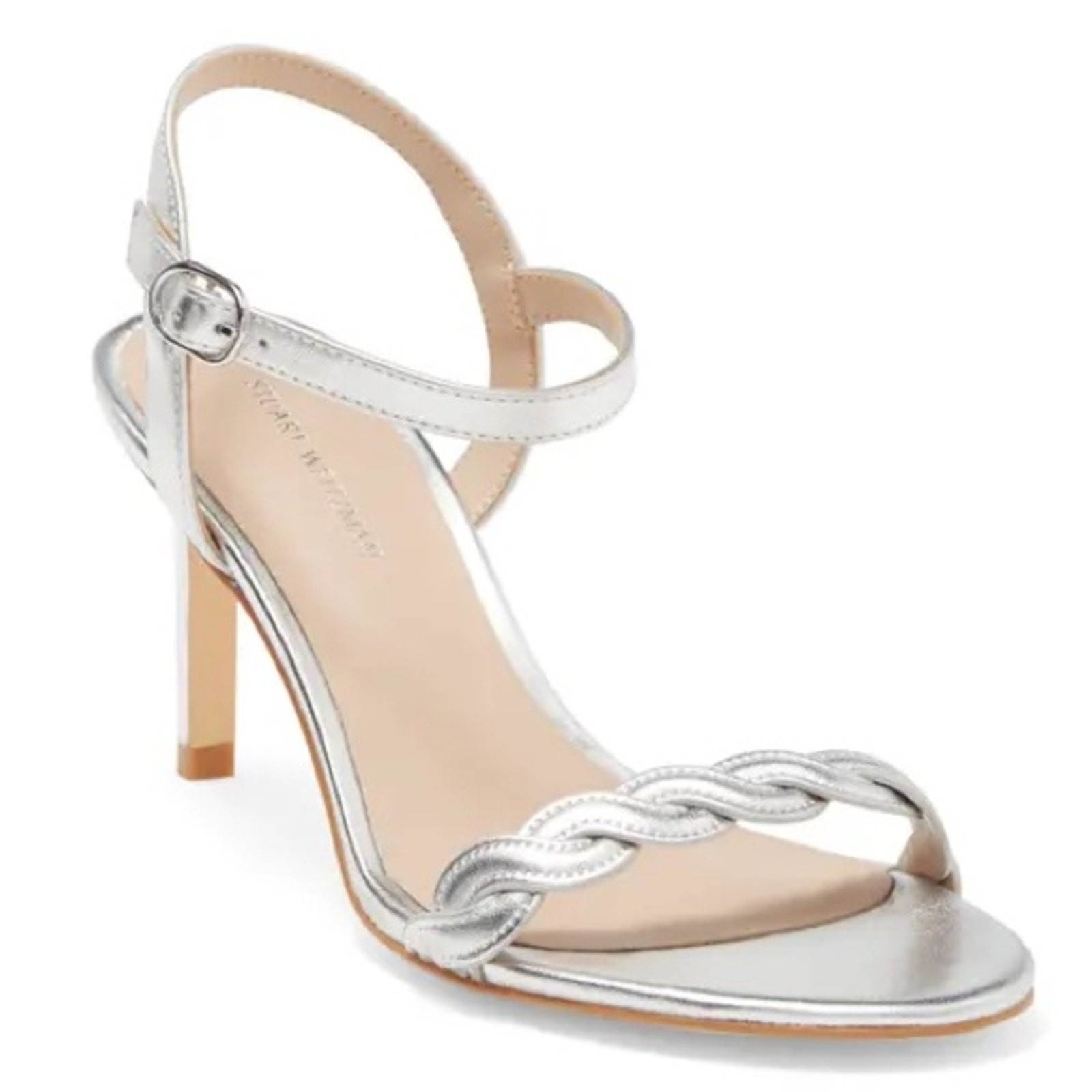 Stuart Weitzman Dancer Twistie 100 Leather Sandal In Silver
