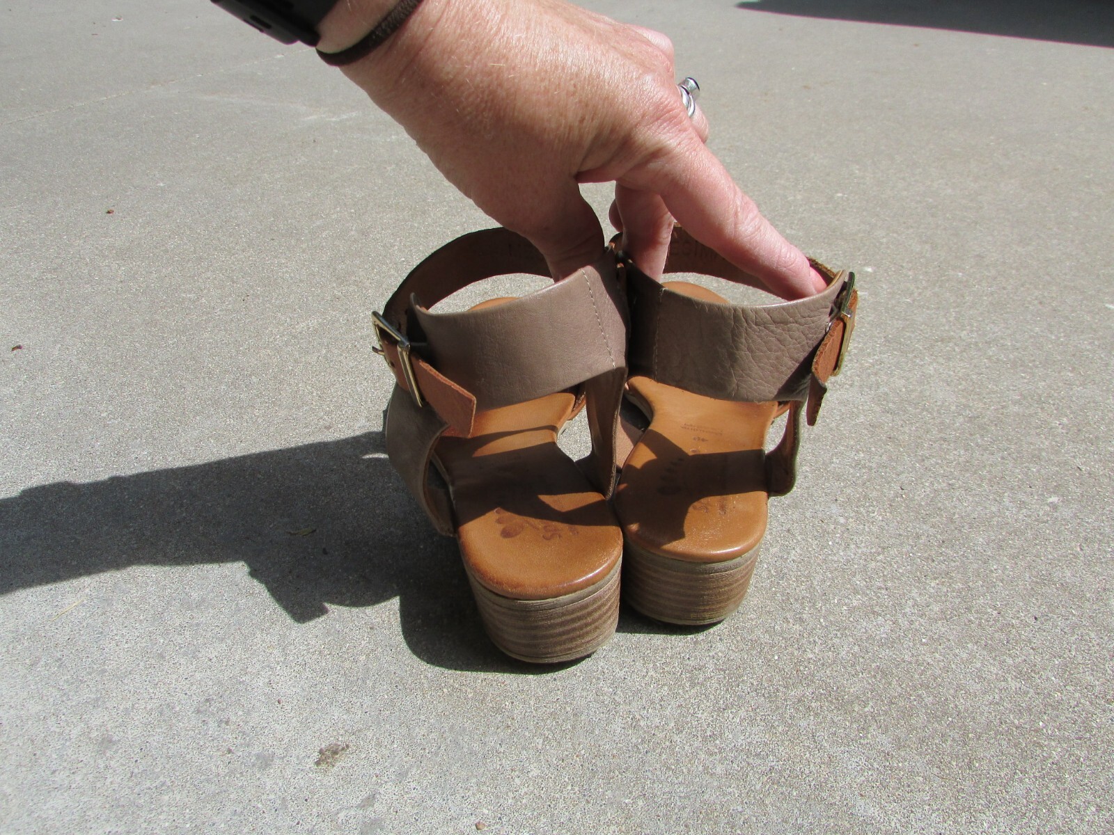 Spring Step «Mesima» 2 Tone Brown Soft Leather Ankle Strap Low Sandals Size 40
