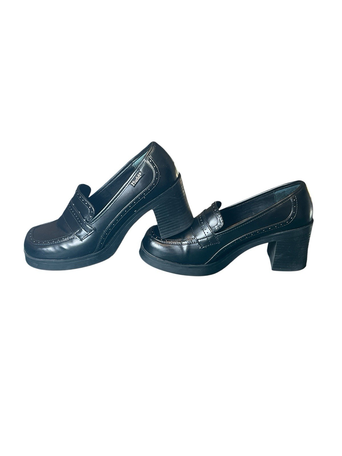 Vintage Y2K Mudd Black Platform Loafers Women’s Size 7.5 Chunky Heel Slip On