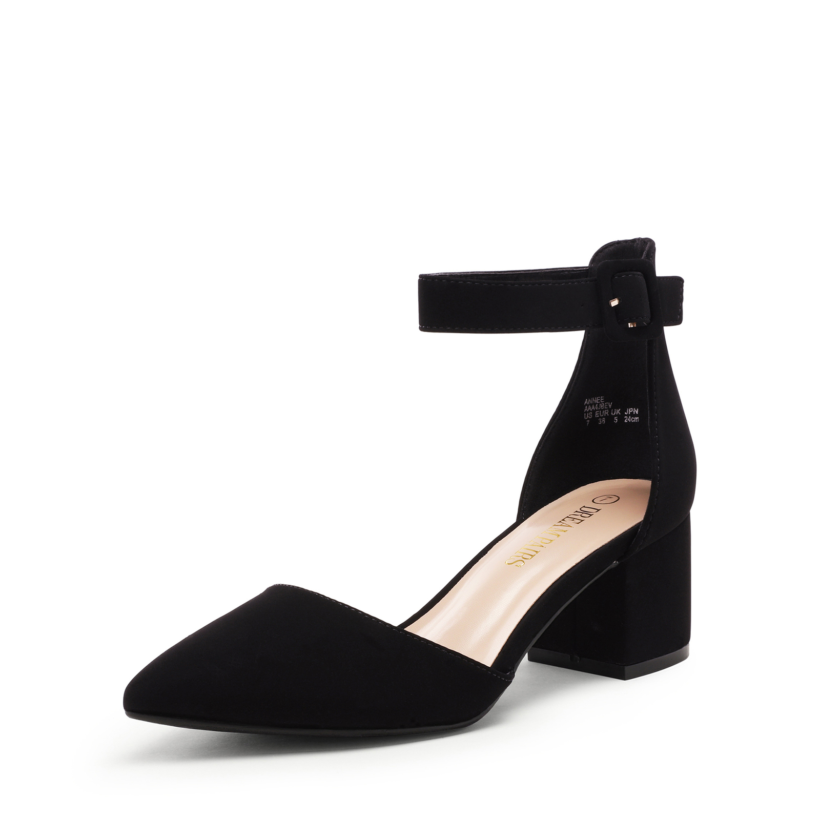 Women’s Timeless Pointed Toe Block Heel Wide-Size Pumps with Adjustable Strap