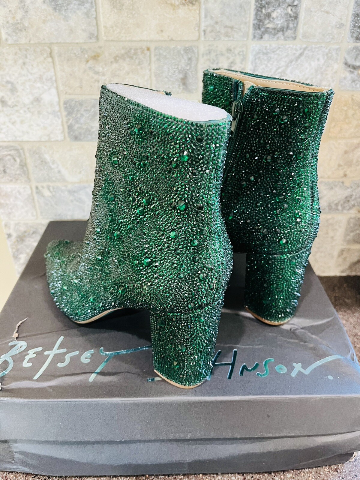 Betsey Johnson NWB Emerald Green Cady 373065 Rhinestone Boots Size 6.5