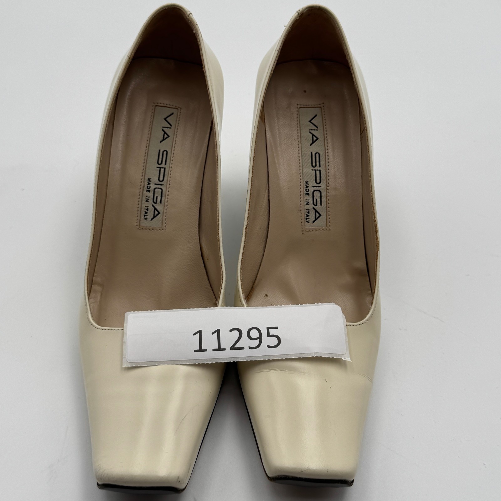 Via Spiga Women’s Ivory Leather Heels 5.5M Square Toe Block Heel