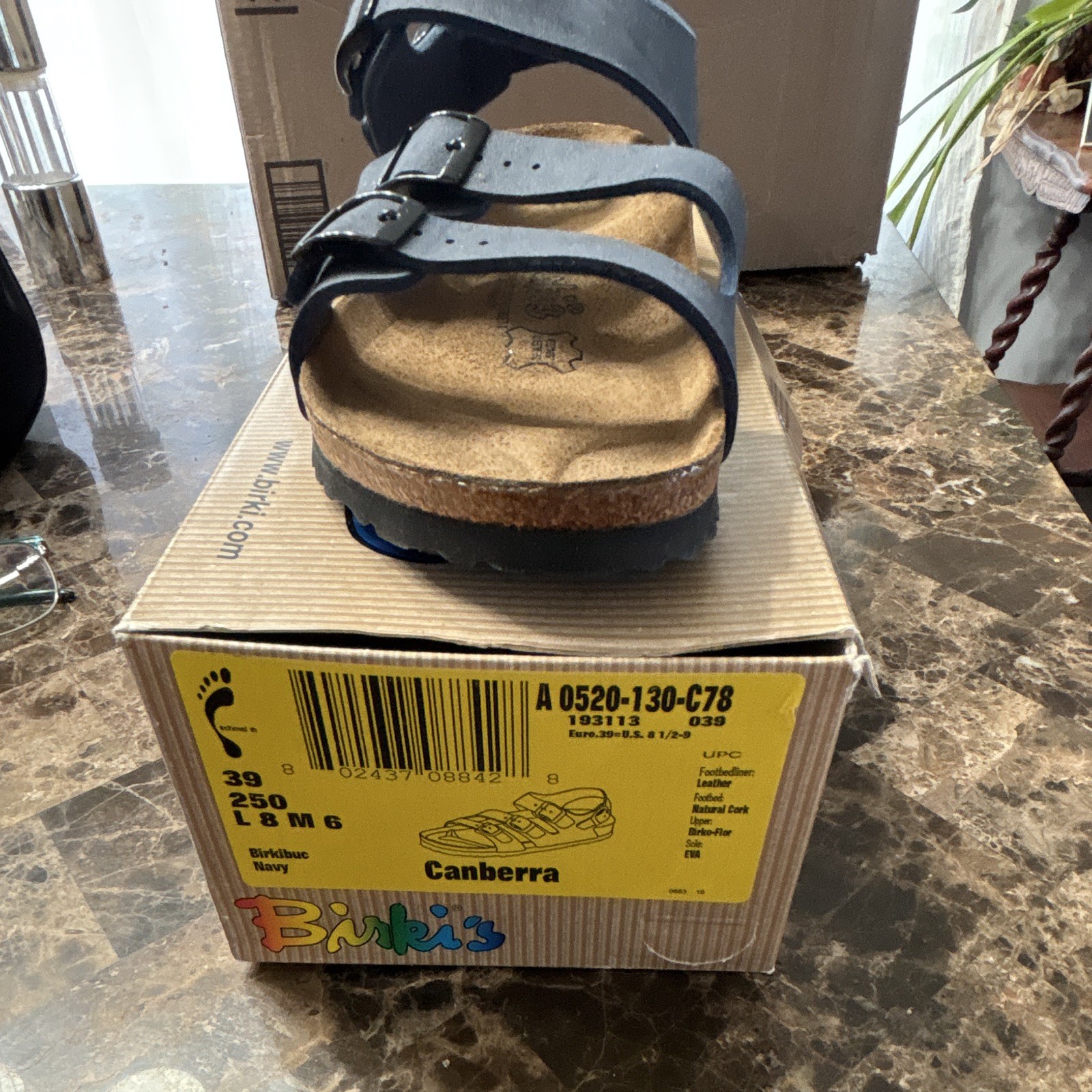 Birki’s Women’s US 8 Blue Leather Strappy Buckle Sandals Cork Insole EU 39