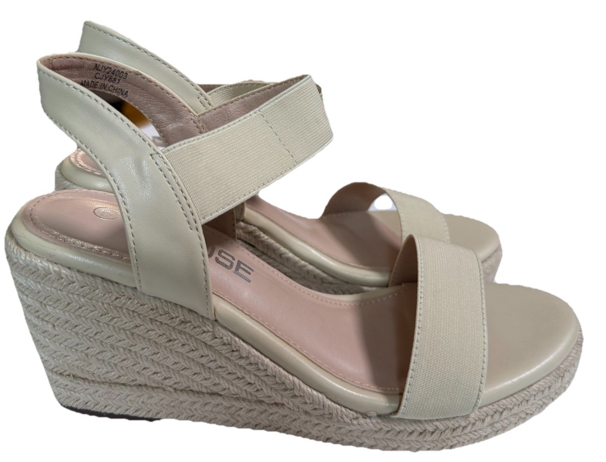 Vepose Beige Platform Wedge Espadrilles Open Toe Sandals Women’s Size 8.5 New