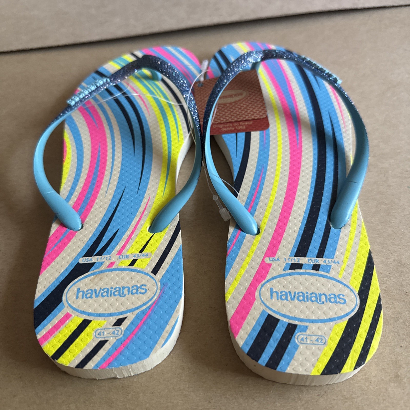 Havaianas Slim Multicolor Stripes Glittery Blue Straps Flip Flops EU 41/42 – New