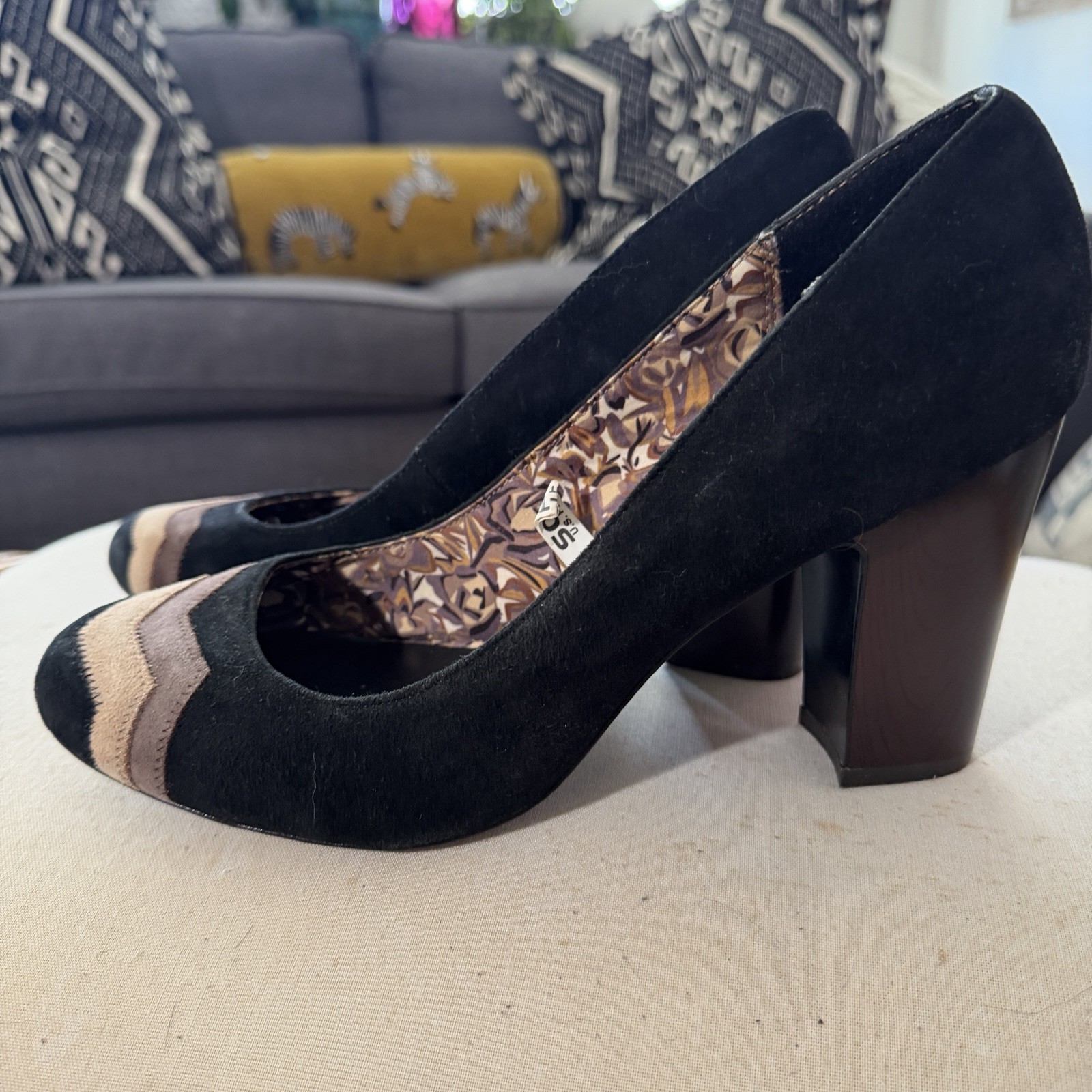 Missoni for Target Suede Chevron Block Heel Pumps Black Size 11 Retro Designer