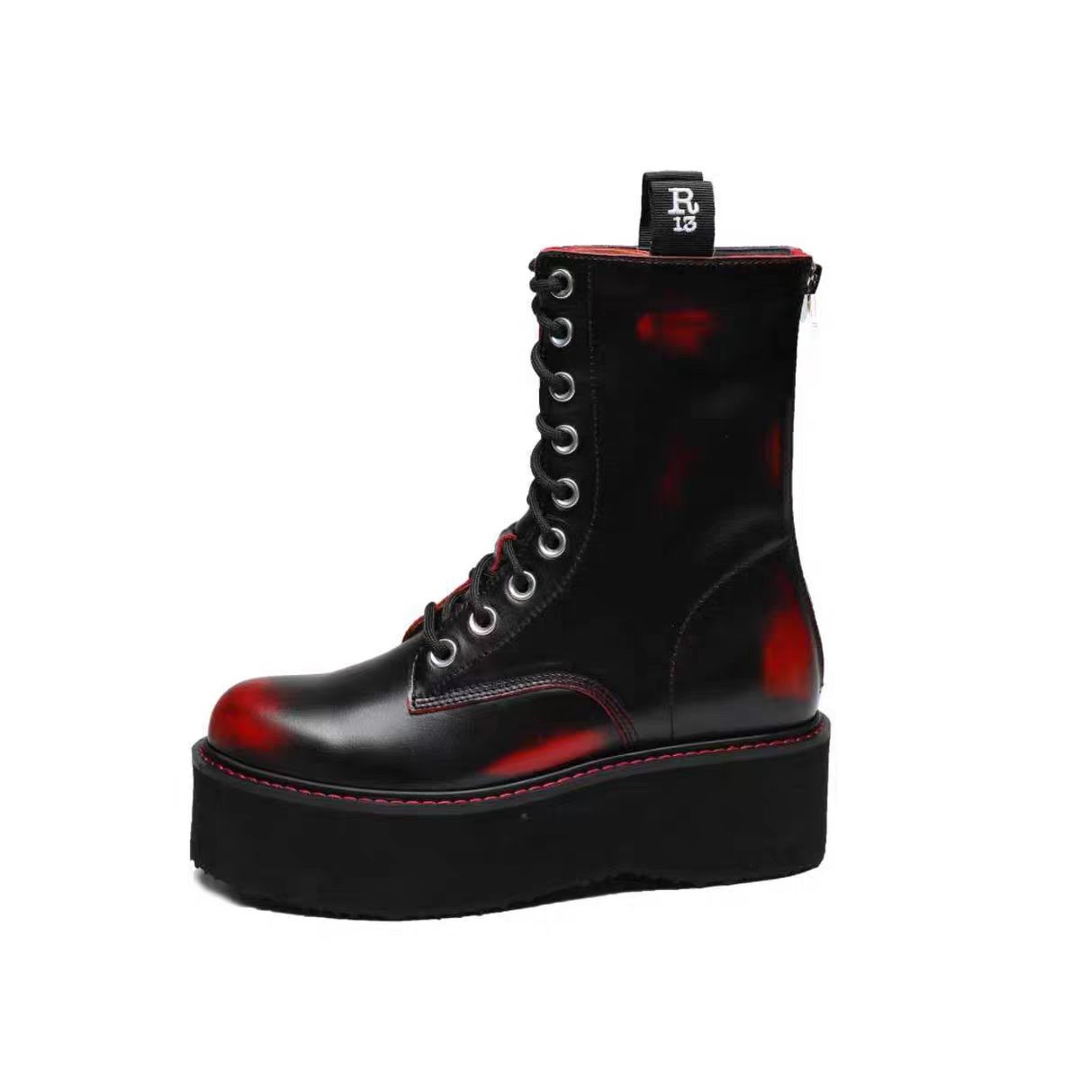 R13 Double Stack Platform Leather Punk Boots