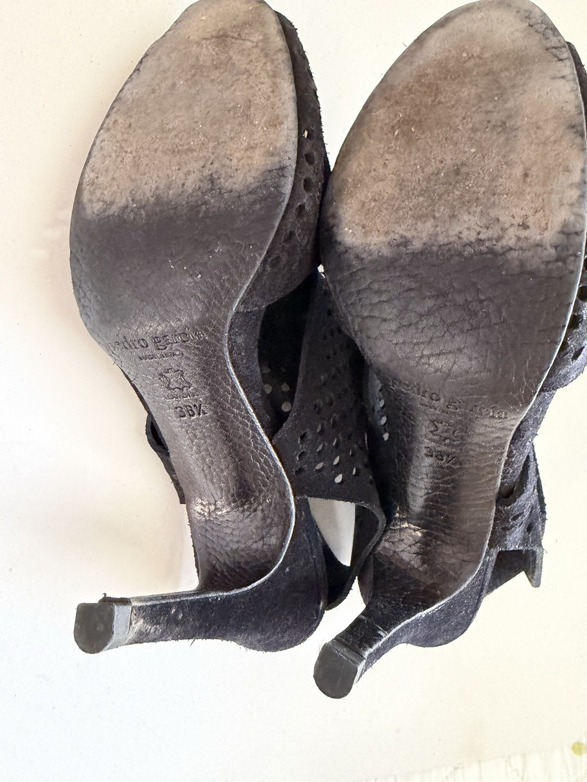 PEDRO GARCIA Samana Perforated Suede Stilleto Sandals Size 38.5 Made in SPAIN
