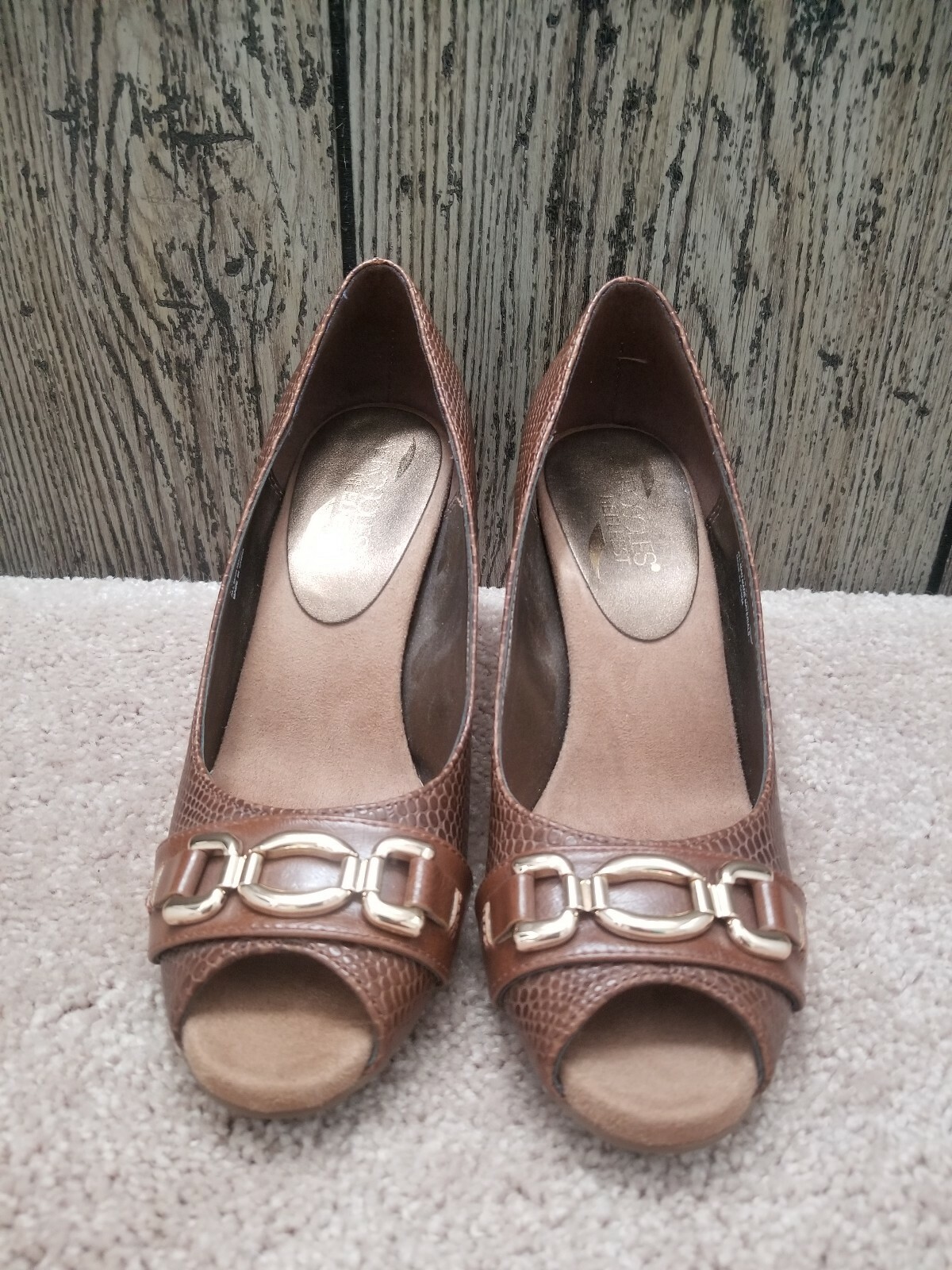 Aerosoles BROWN PEEP toe Heels. size 7M. GOOD LUX. Heel height 3.25 inches. EUC.