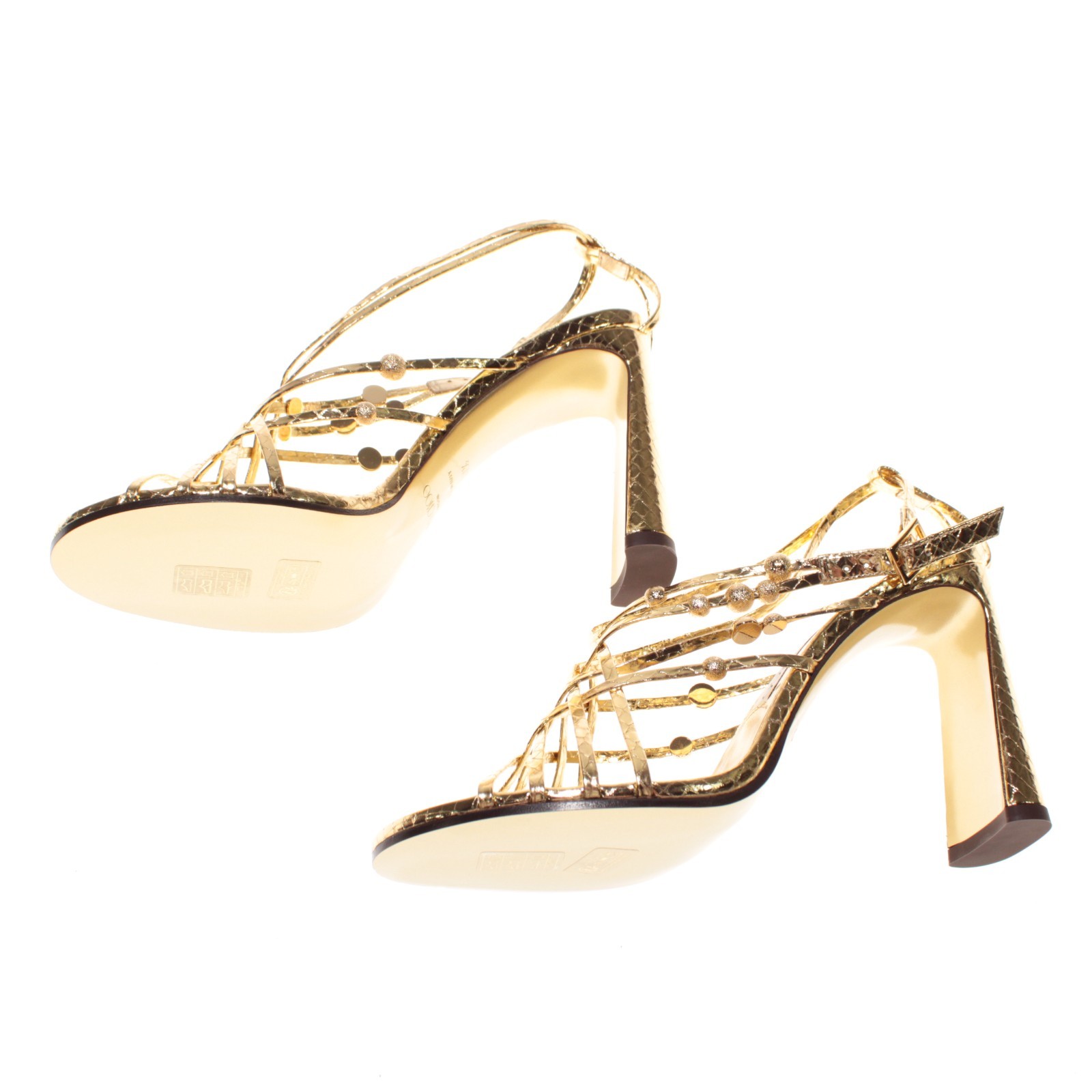 Jimmy Choo NWB Felice 95 Heeled Sandals Size 37.5 (US 7.5) in Gold Leather